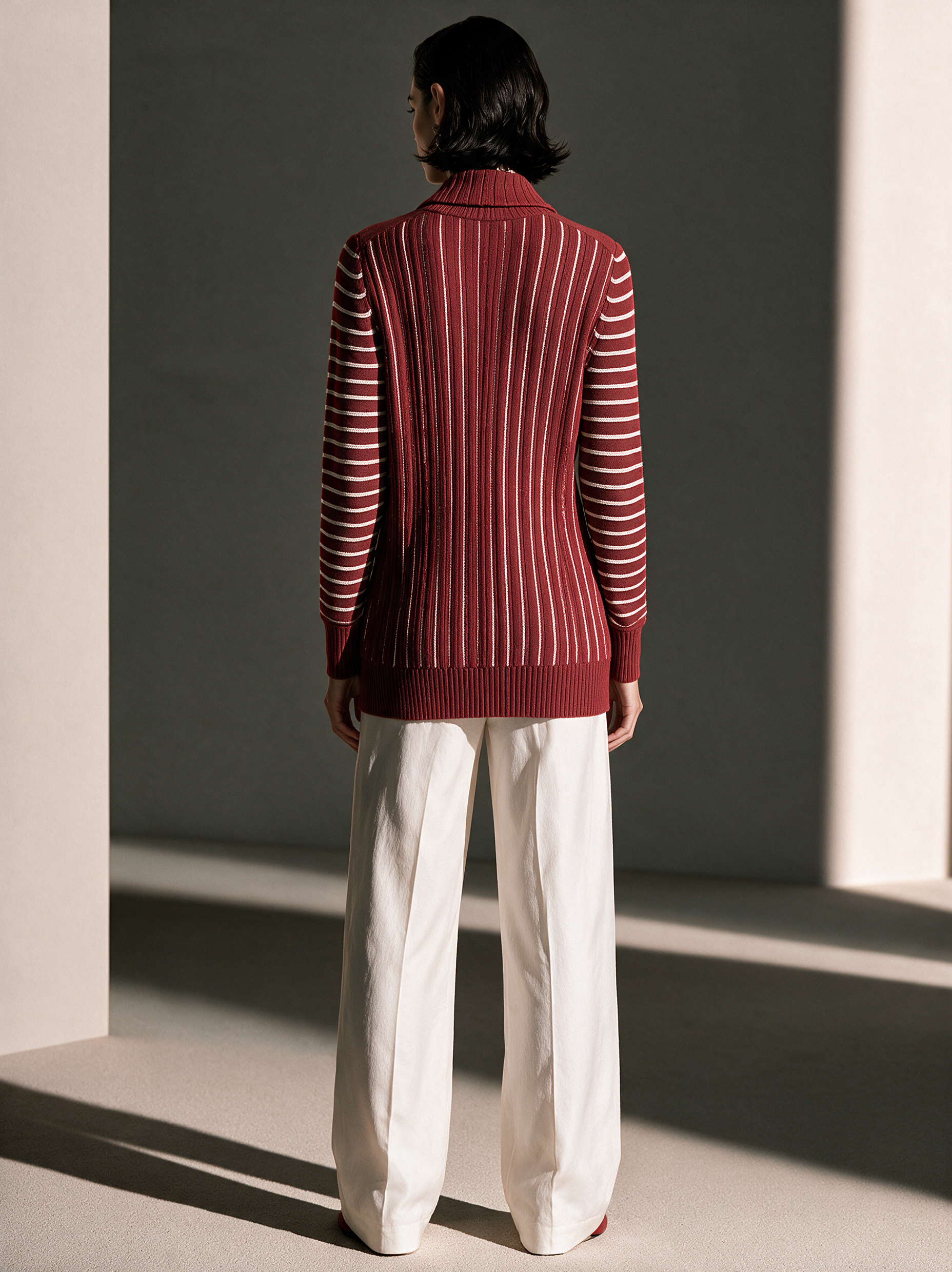 Women's Contrast Stripe Elegant Knit Wide-Leg Pants Set MDZ3183H4GMJ