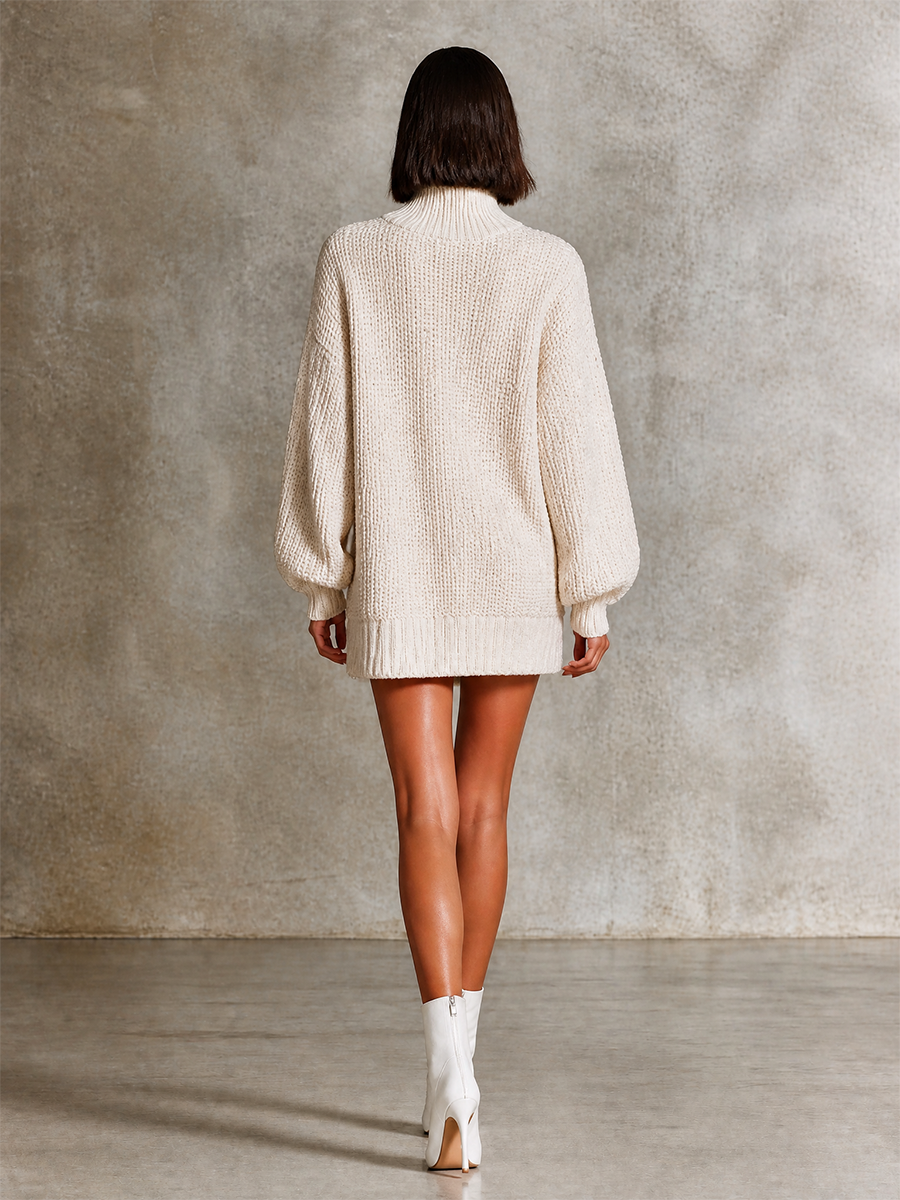 Women's Oversized Turtleneck Chunky Knit Mini Sweater Dress MDZ0104I6LYL