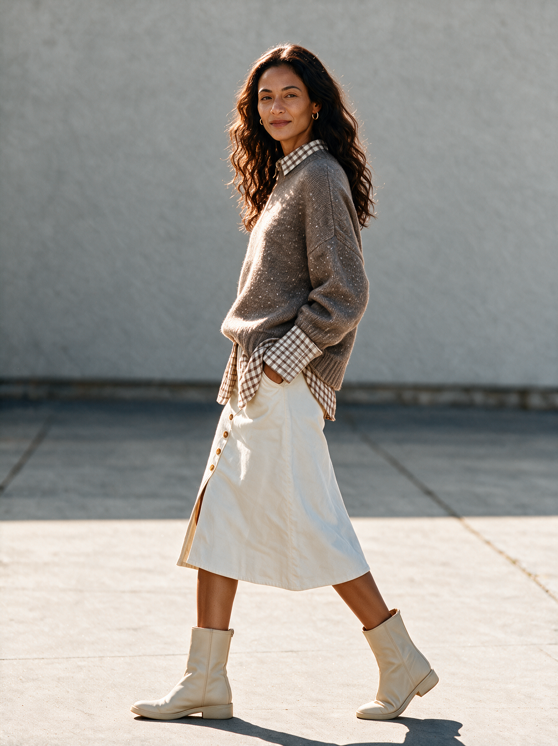 Women's Marled Cable‑Knit Faux Two‑Piece Knit Top & Button‑Front Slit Midi Skirt Set MDZ0243I5R