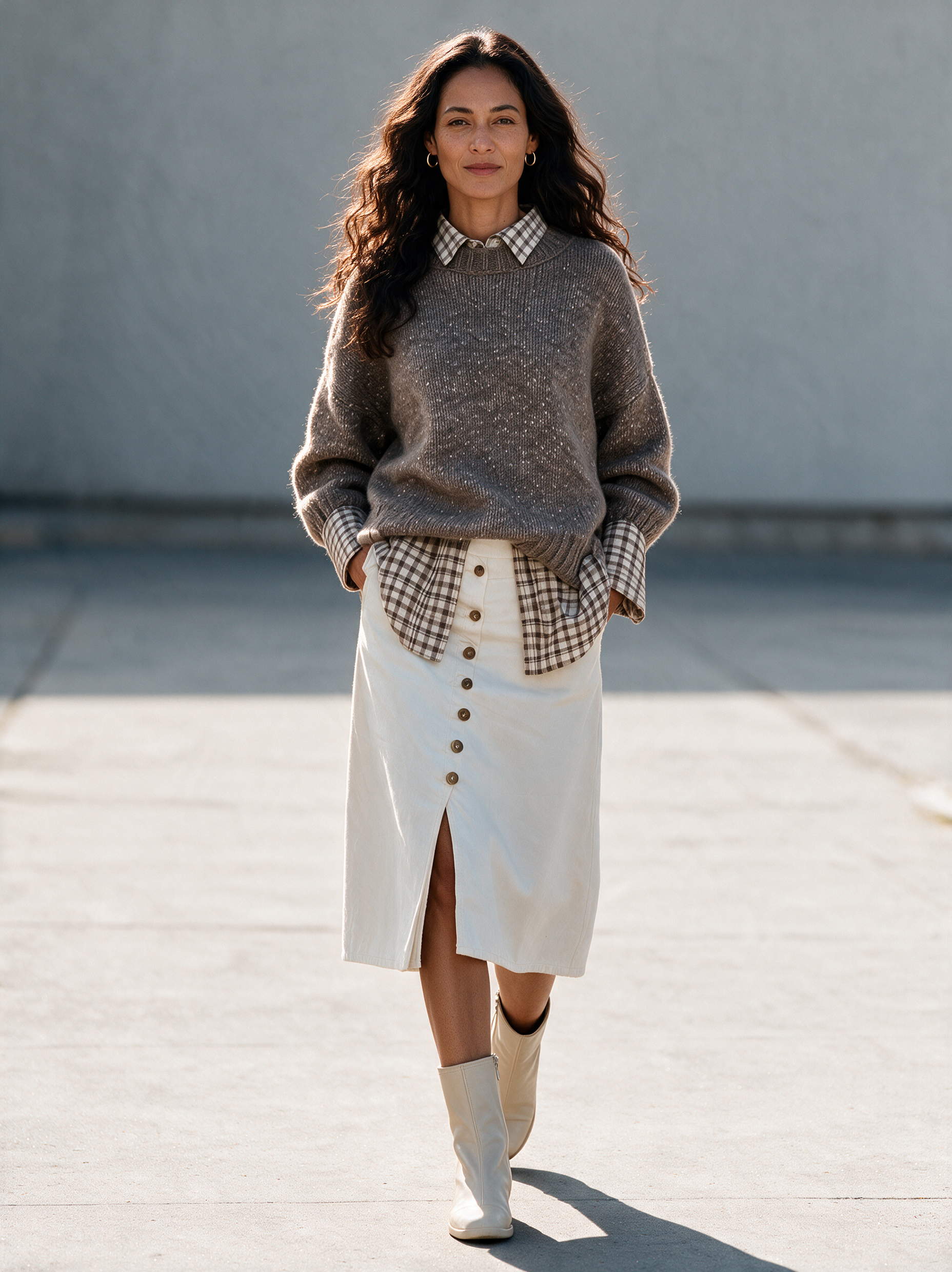 Women's Button‑Front Slit Brushed Midi Skirt MDZ0293I6R