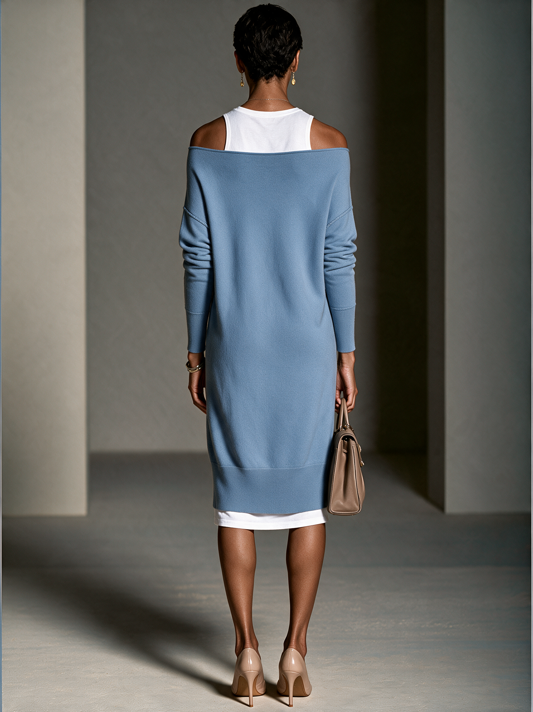 Women's Contrast Faux-Layered Elegant Knit Midi Dress MDZ0274I3GMJ