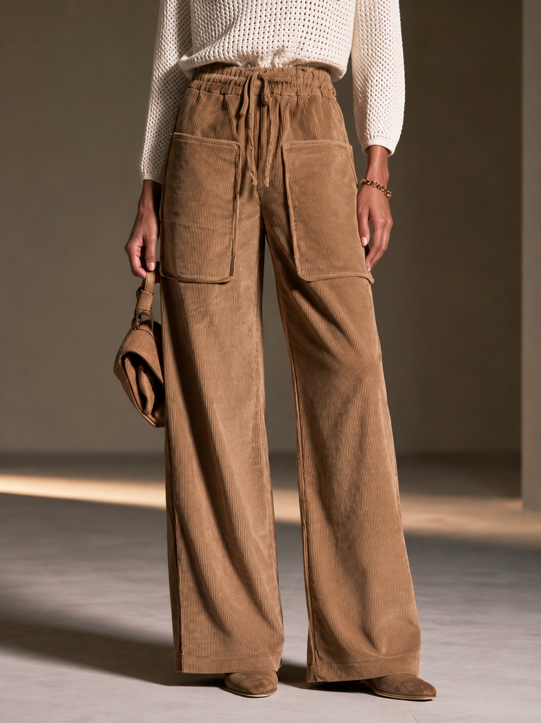 Women's Drawstring Casual Wide-Leg Pants MDZ0142I3GMJ