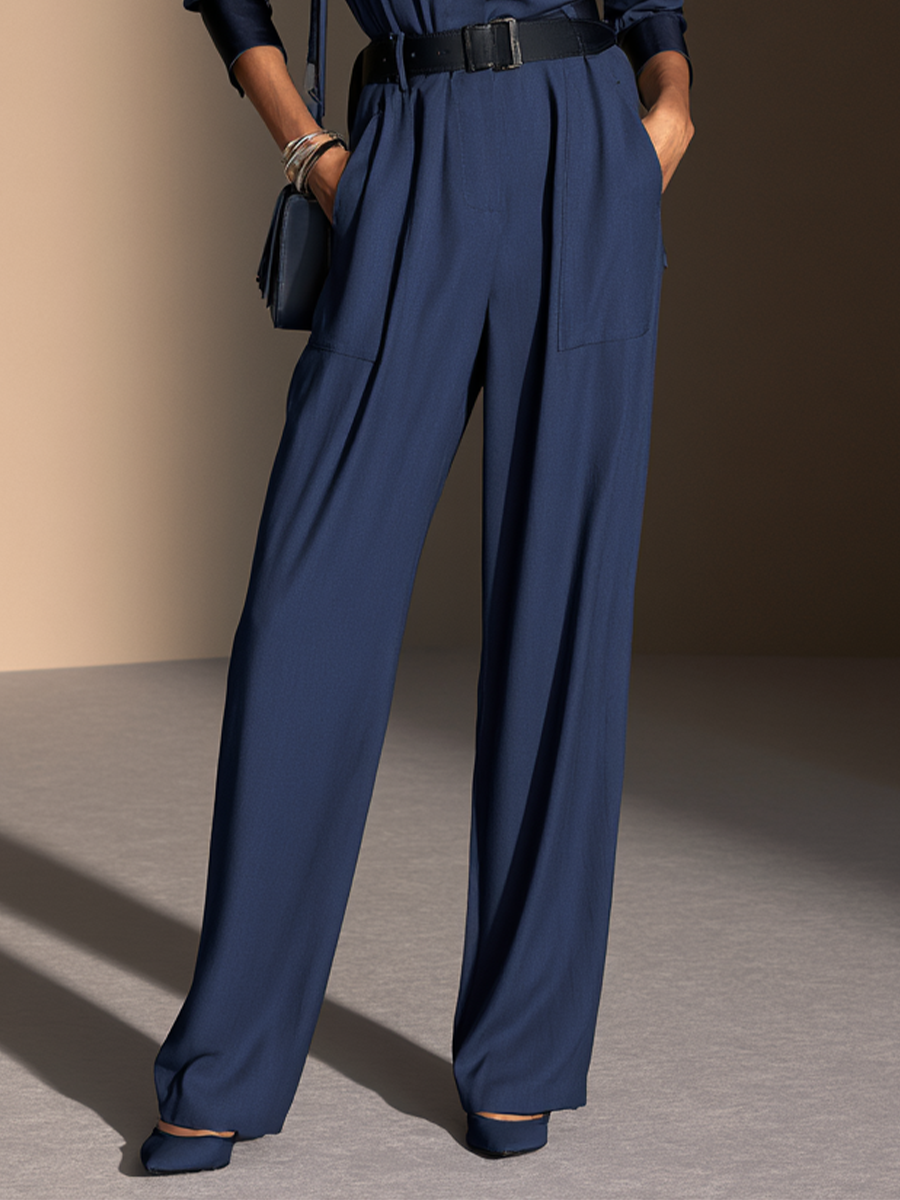 Women's Contrast Lapel Commuter Wide-Leg Jumpsuit (Belt Not Included) MDZ0125I1GMJ