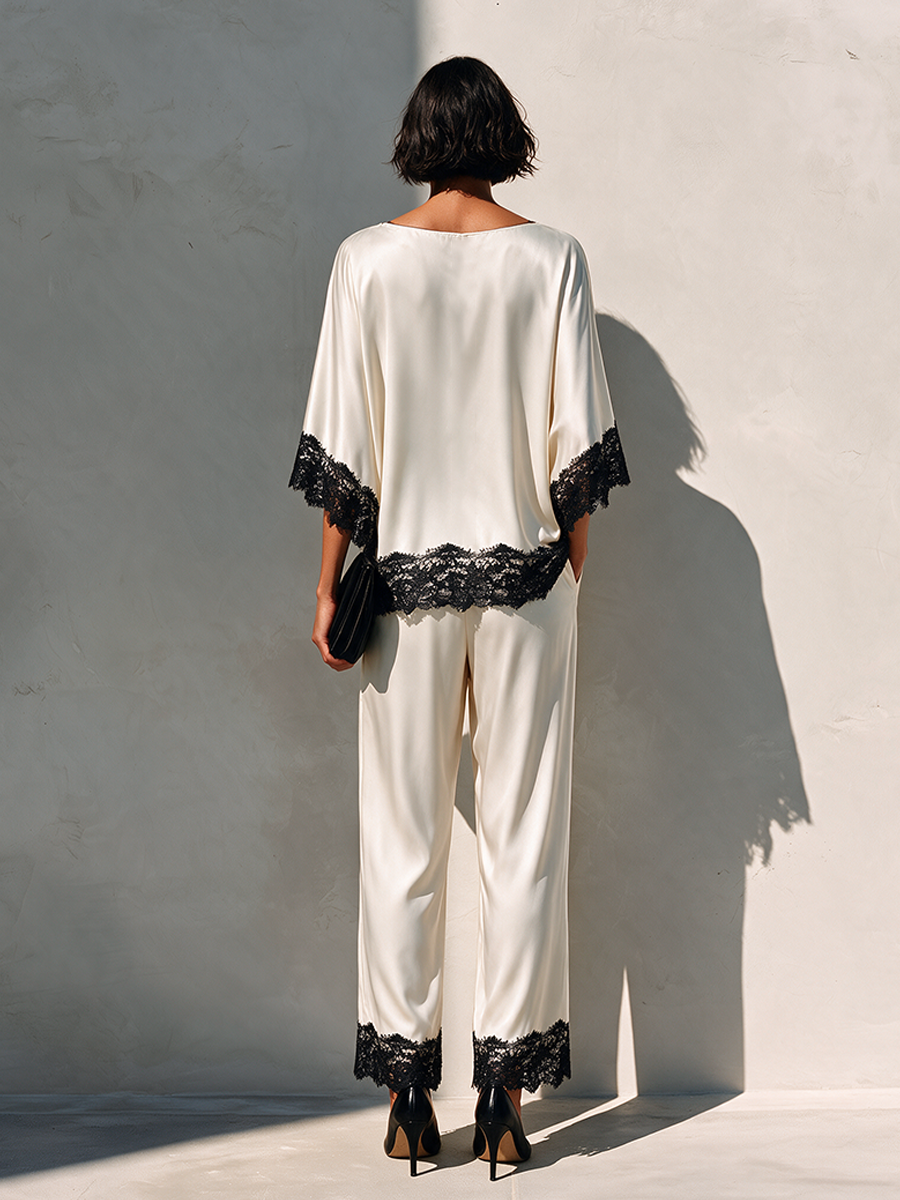 Women's Cotton-Blend Set With Contrasting Lace Paneling MDZ0294I9ZRK