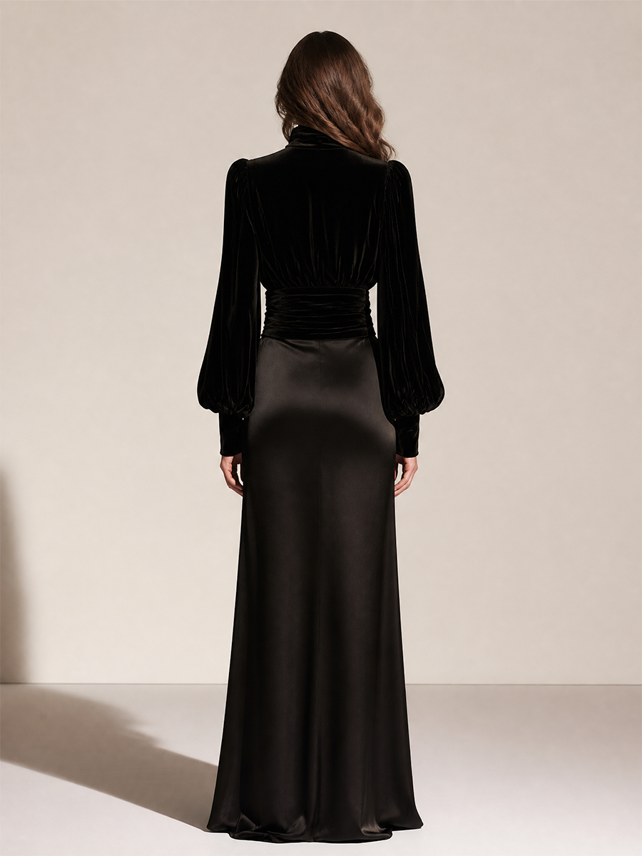 Women's Waist‑Defined Velvet Satin Set For Evening Party MDZ0268I6LYL