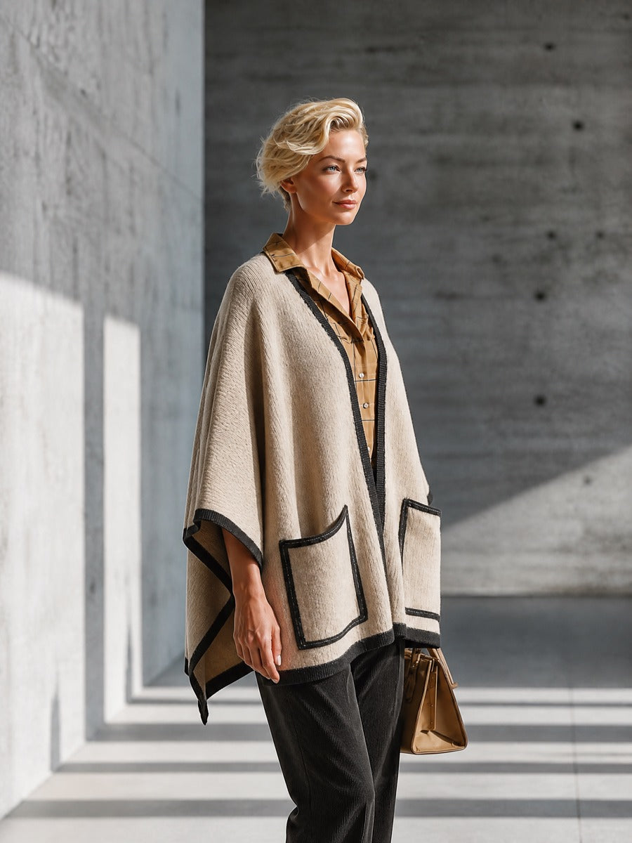 Women's Contrast Trim Pocket Beige Cardigan MDZ0345I9YZJ