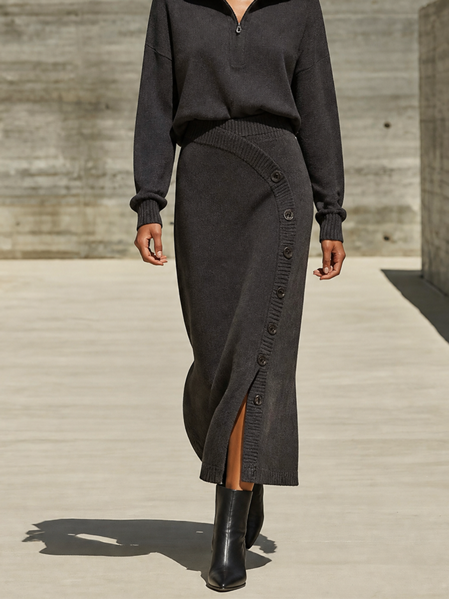 Women's Half‑Zip Knit Two‑Piece Set For Fall Office MDZ0382I4LYL