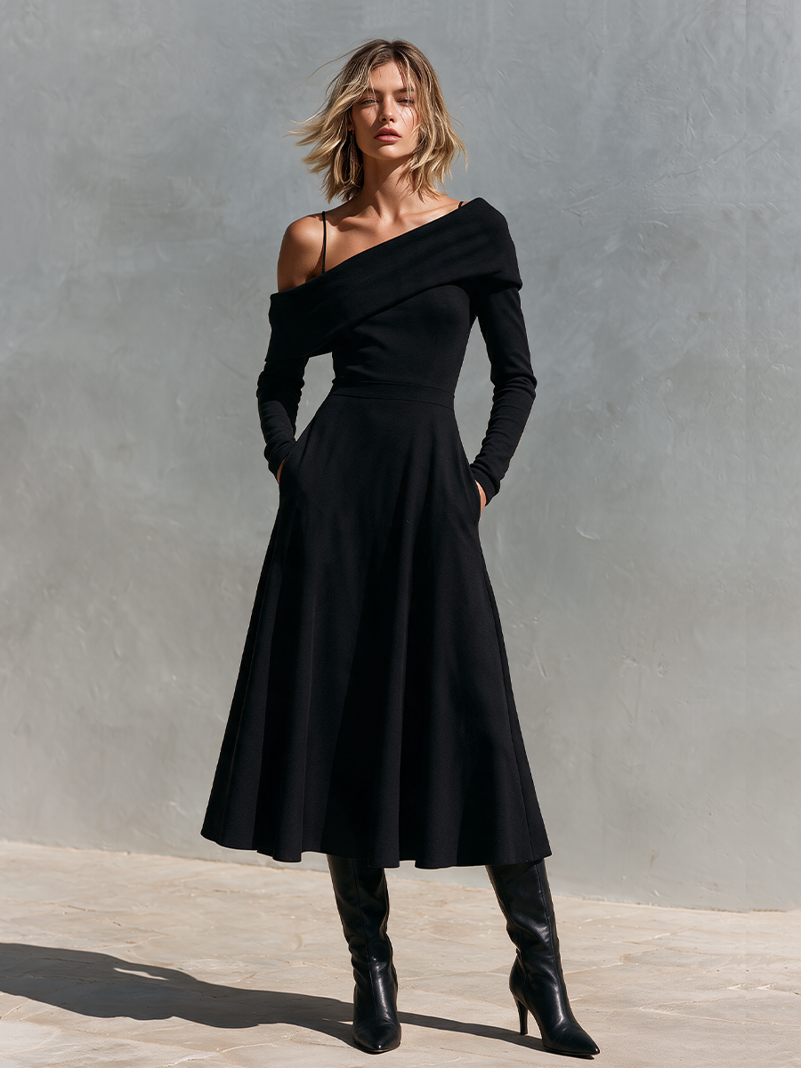 Women's Elegant Off‑Shoulder A‑Line Dress For Date Night MDZ0333I1LYL