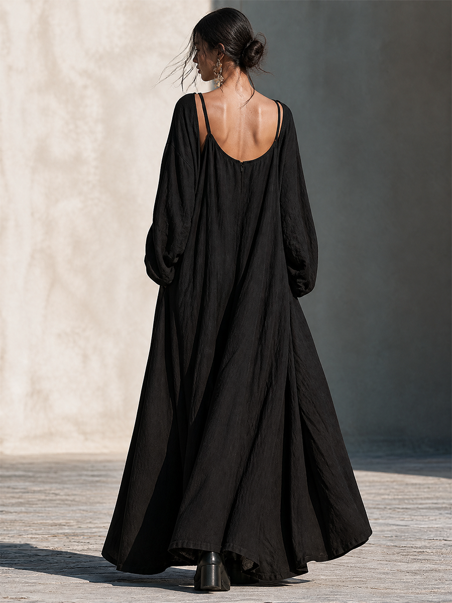 Women's Flowy Fake Two‑Piece Linen‑Blend Maxi Dress For Vacation MDZ0365I7LYL
