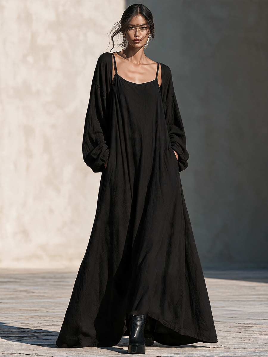 Women's Flowy Fake Two‑Piece Linen‑Blend Maxi Dress For Vacation MDZ0365I7LYL