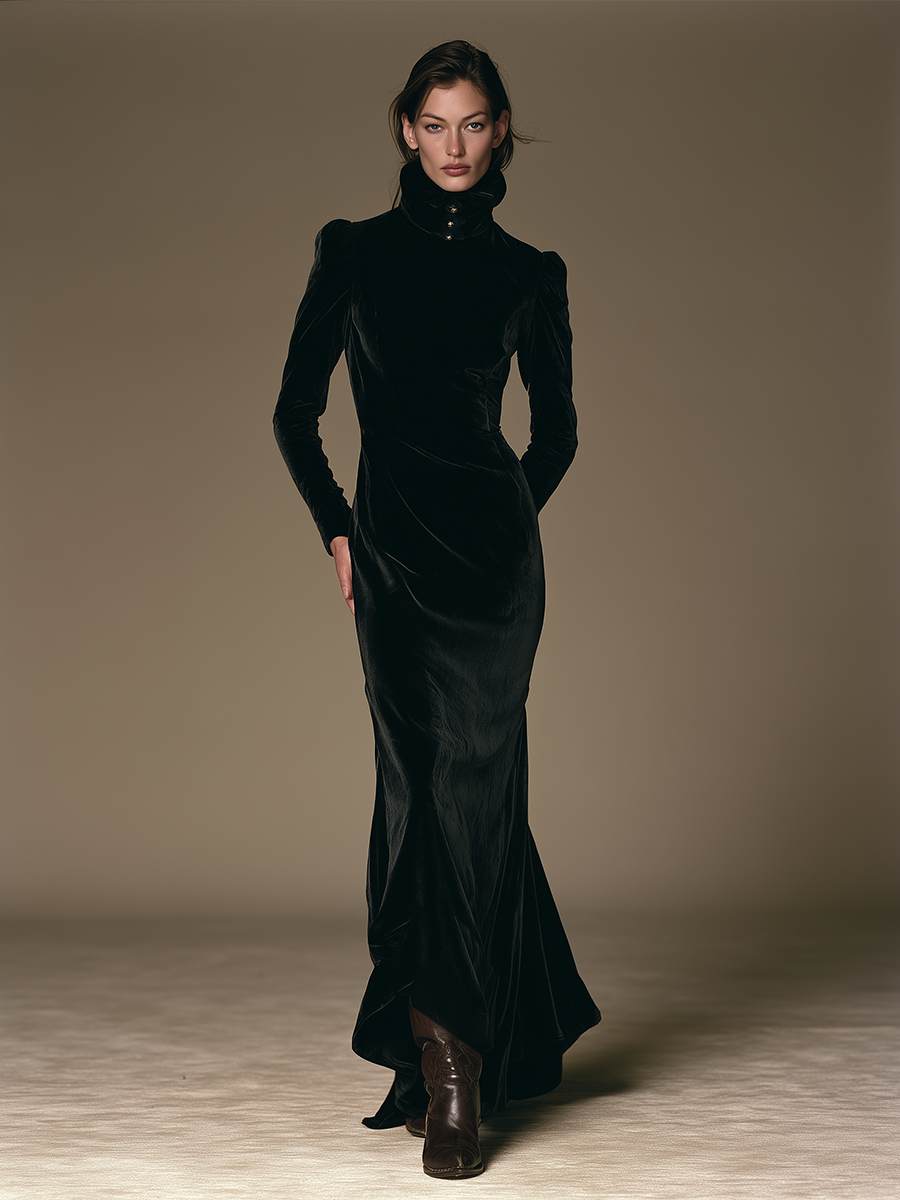 Women's High Neck Velvet Mermaid Gown For Formal Party MDZ0312I8LYL