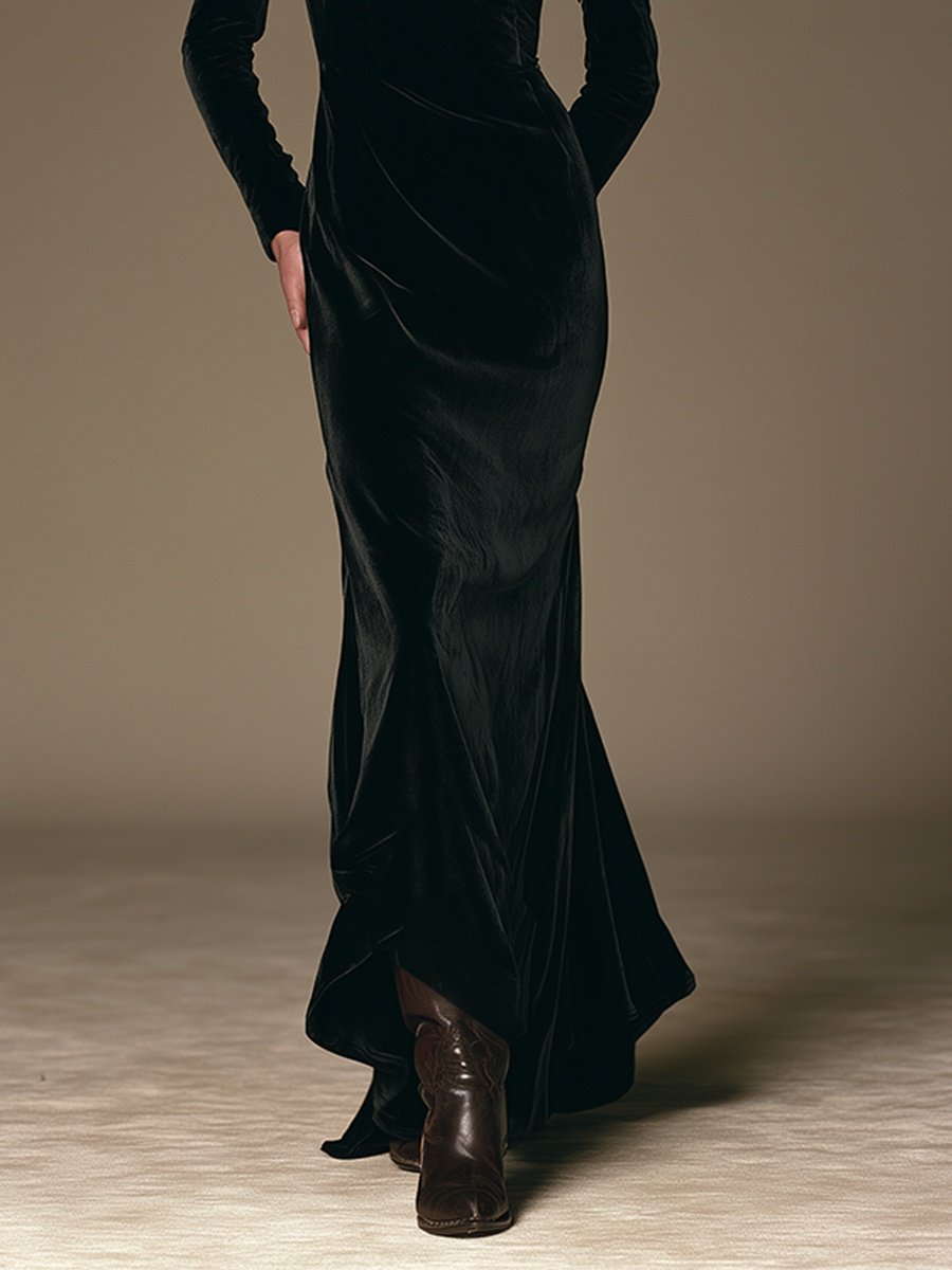 Women's High Neck Velvet Mermaid Gown For Formal Party MDZ0312I8LYL