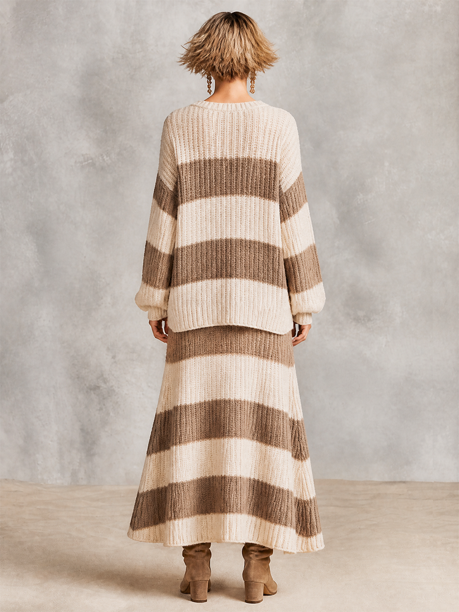 Women's Oversized Striped Ribbed Knit Set For Fall Daily MDZ0349I1LYL