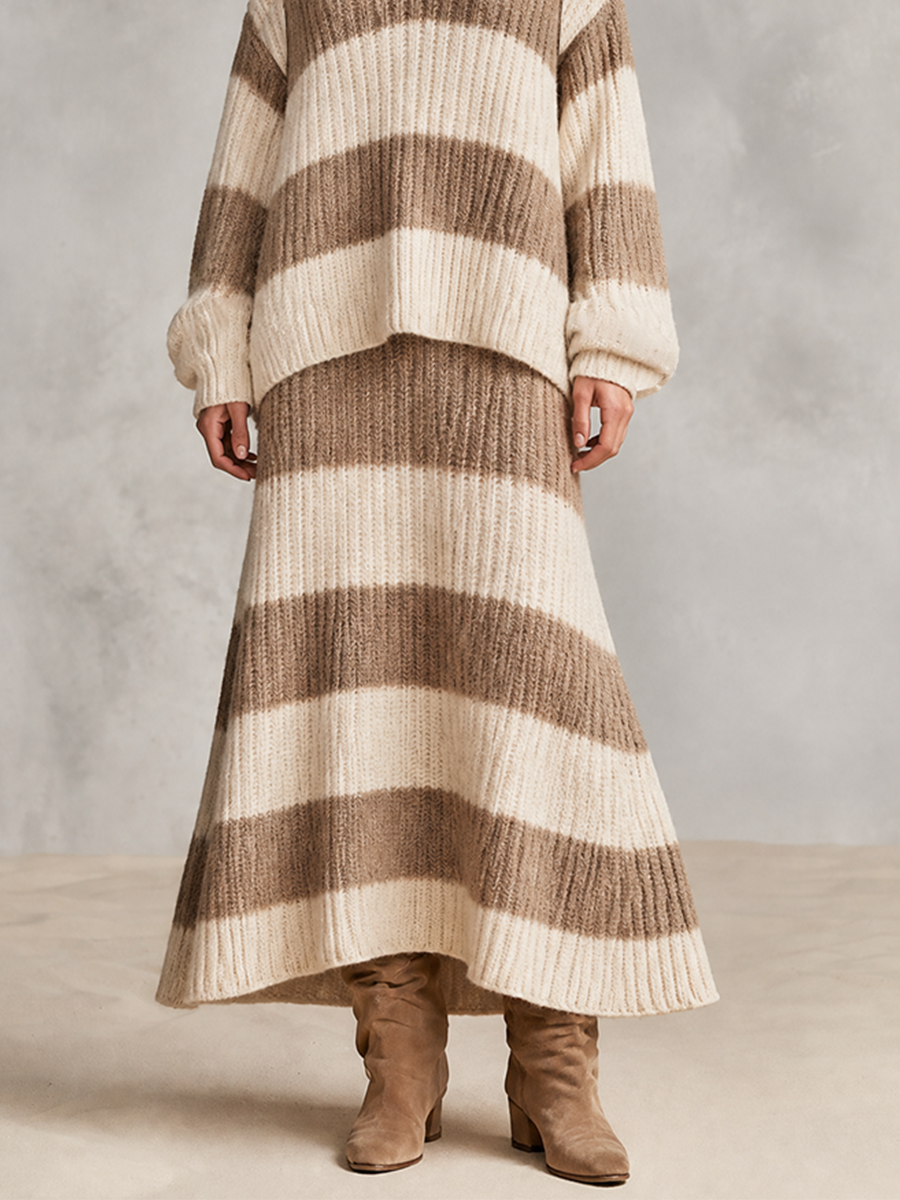 Women's Oversized Striped Ribbed Knit Set For Fall Daily MDZ0349I1LYL