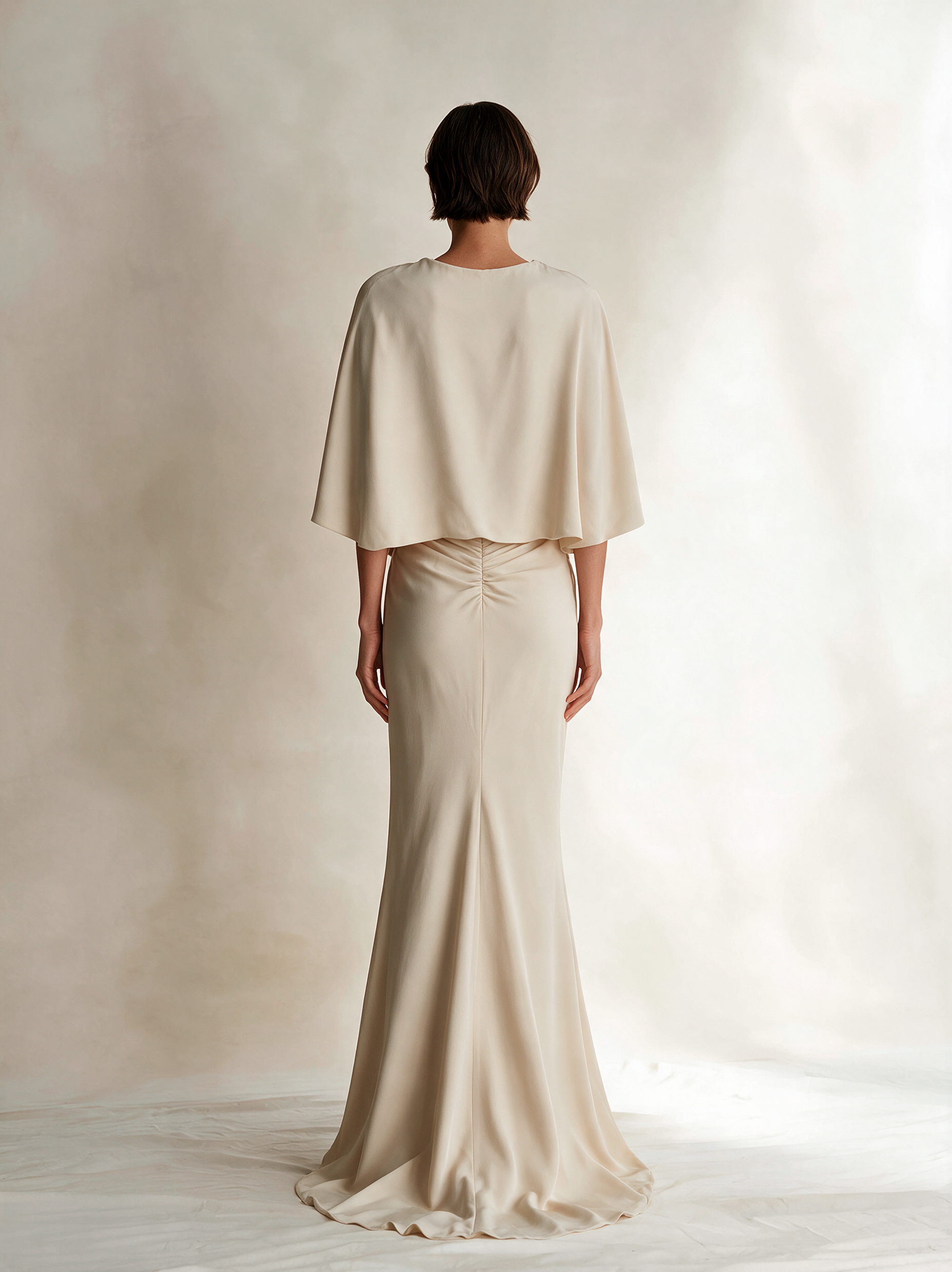 Women's Off‑White Cape Draped Mermaid Evening Gown MDZ0321I6R