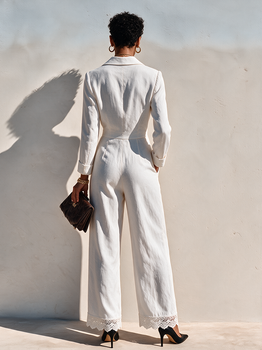 Women's Suit-Loop Lace Hem Cotton Blend Jumpsuit MDZ0338I8ZRK