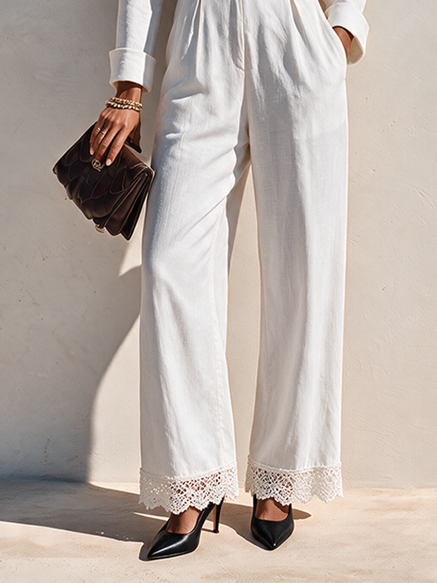 Women's Suit-Loop Lace Hem Cotton Blend Jumpsuit MDZ0338I8ZRK