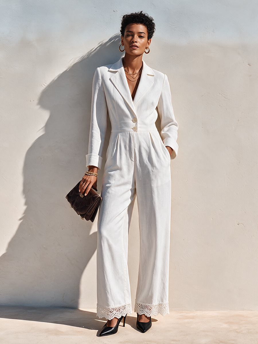 Women's Suit-Loop Lace Hem Cotton Blend Jumpsuit MDZ0338I8ZRK