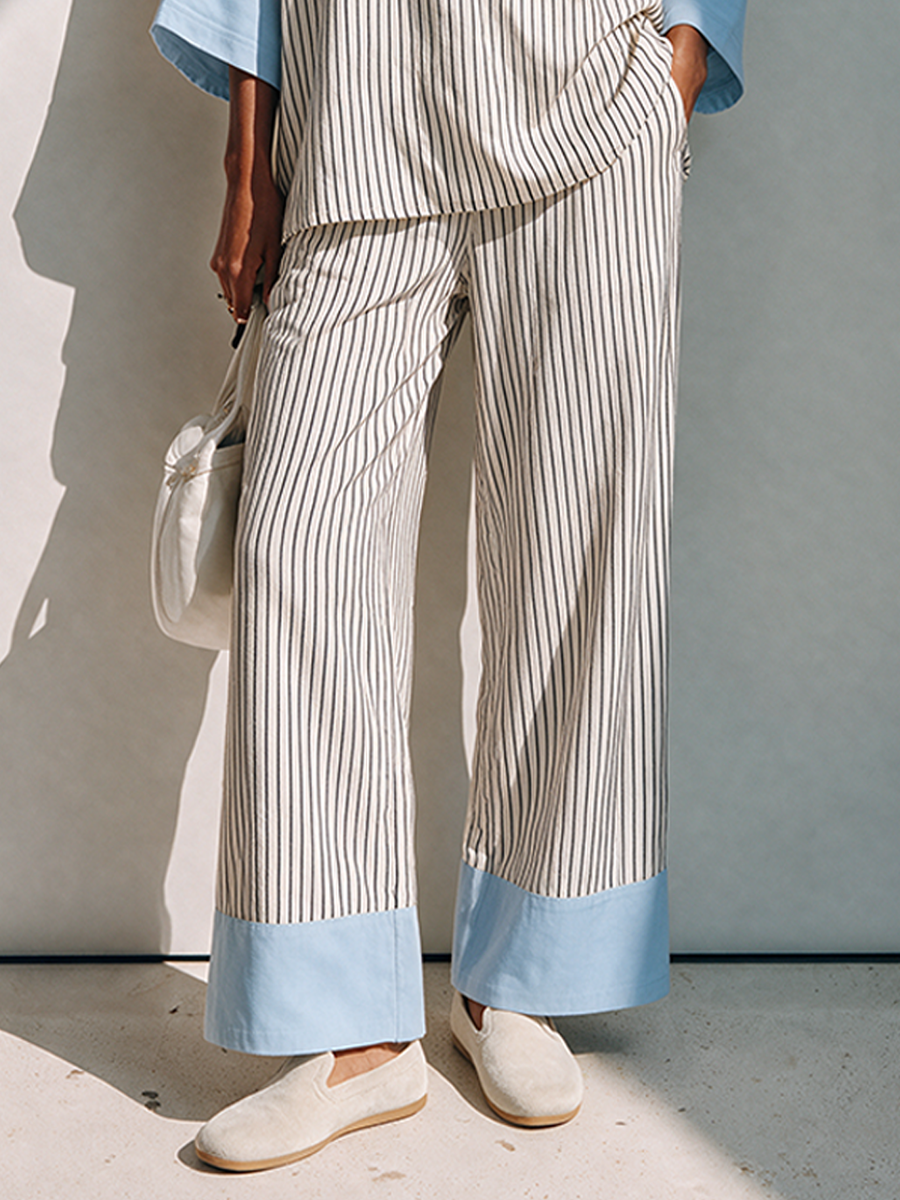 Women's Color-Blocked Striped Cotton Blend Set MDZ0347I4ZRK