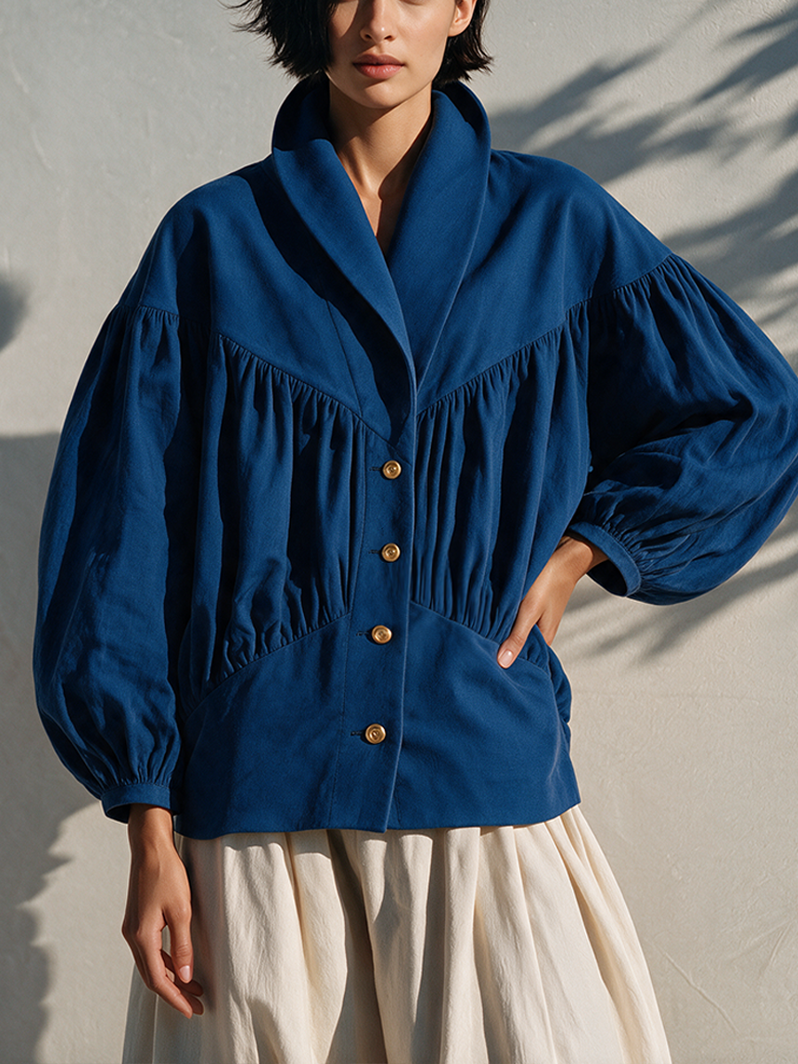 Women's Casual Collared Pleated Long-Sleeve Jacket MDZ0353I6ZRK