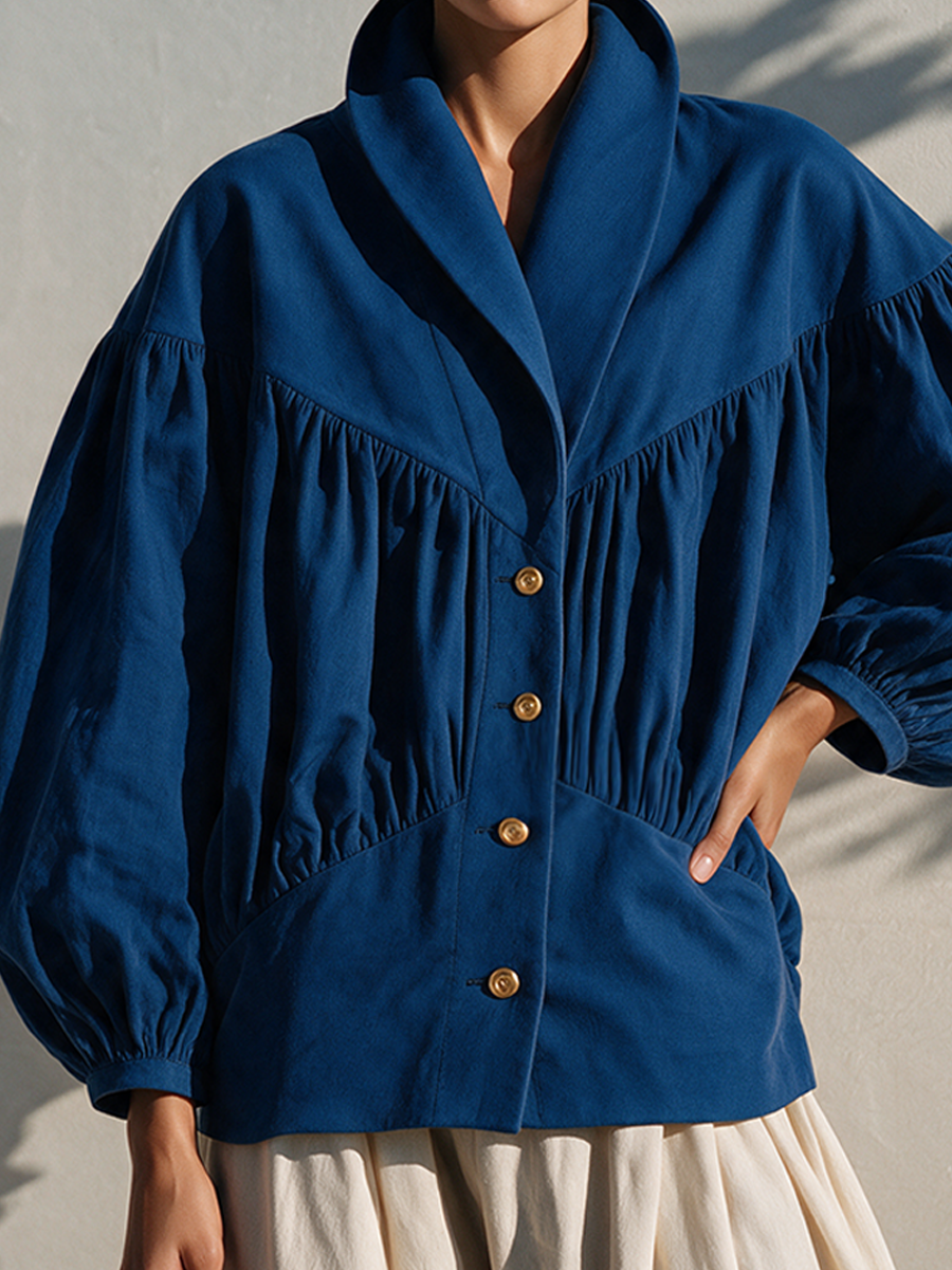 Women's Casual Collared Pleated Long-Sleeve Jacket MDZ0353I6ZRK