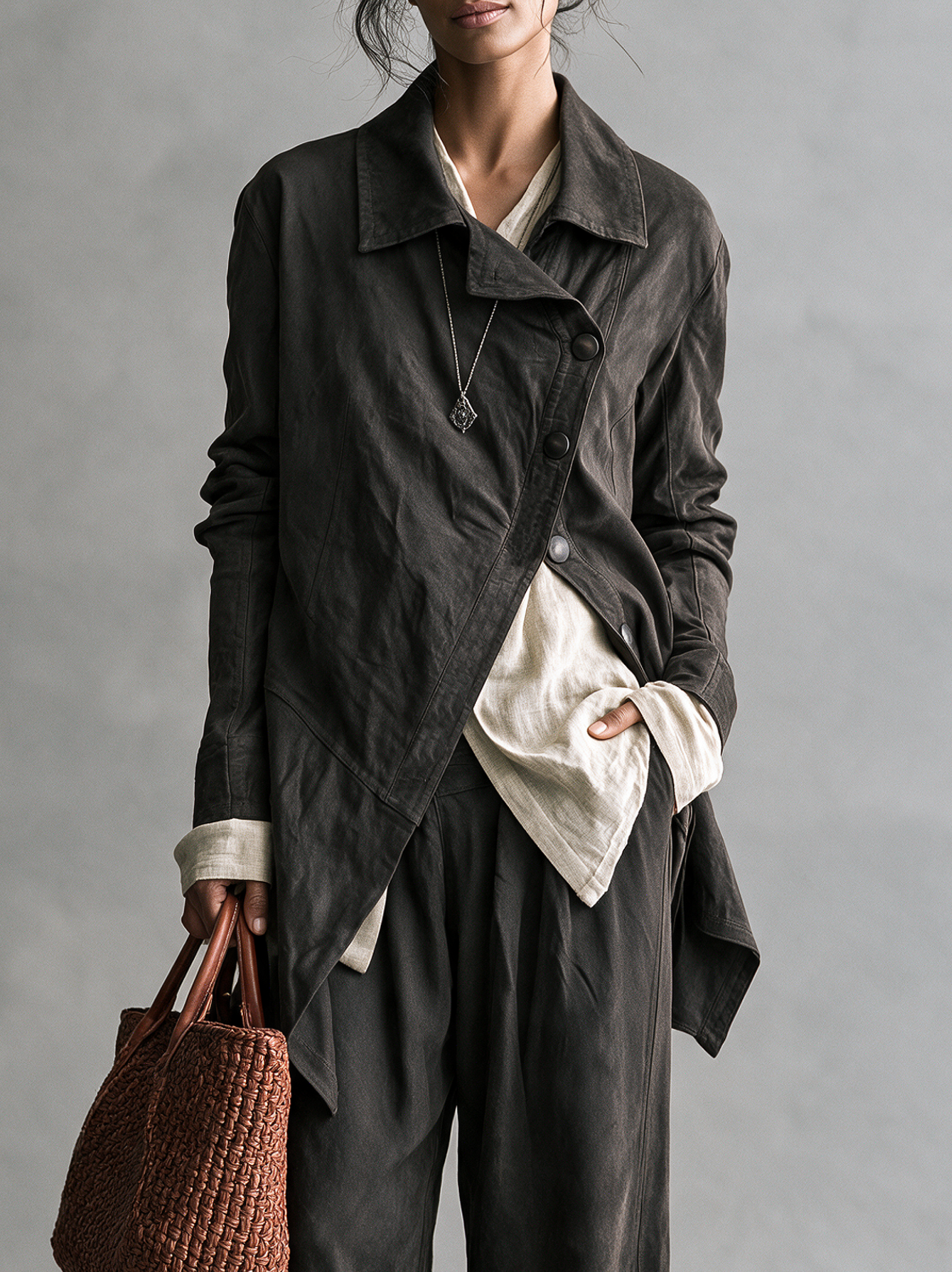 Women's Vintage Asymmetric-Front Suede Blazer MDZ0335I7WY