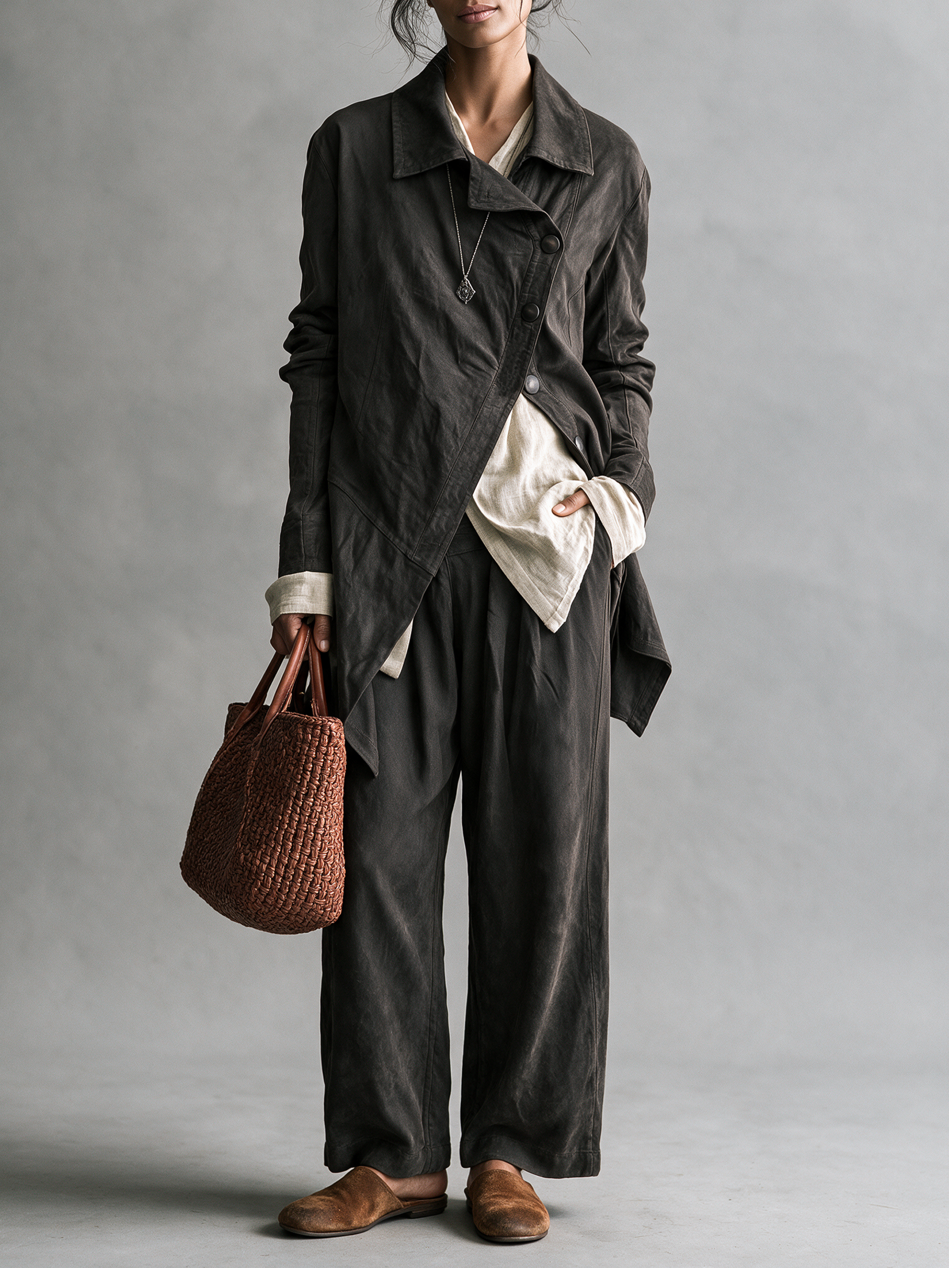 Women's Vintage Asymmetric-Front Suede Blazer MDZ0335I7WY