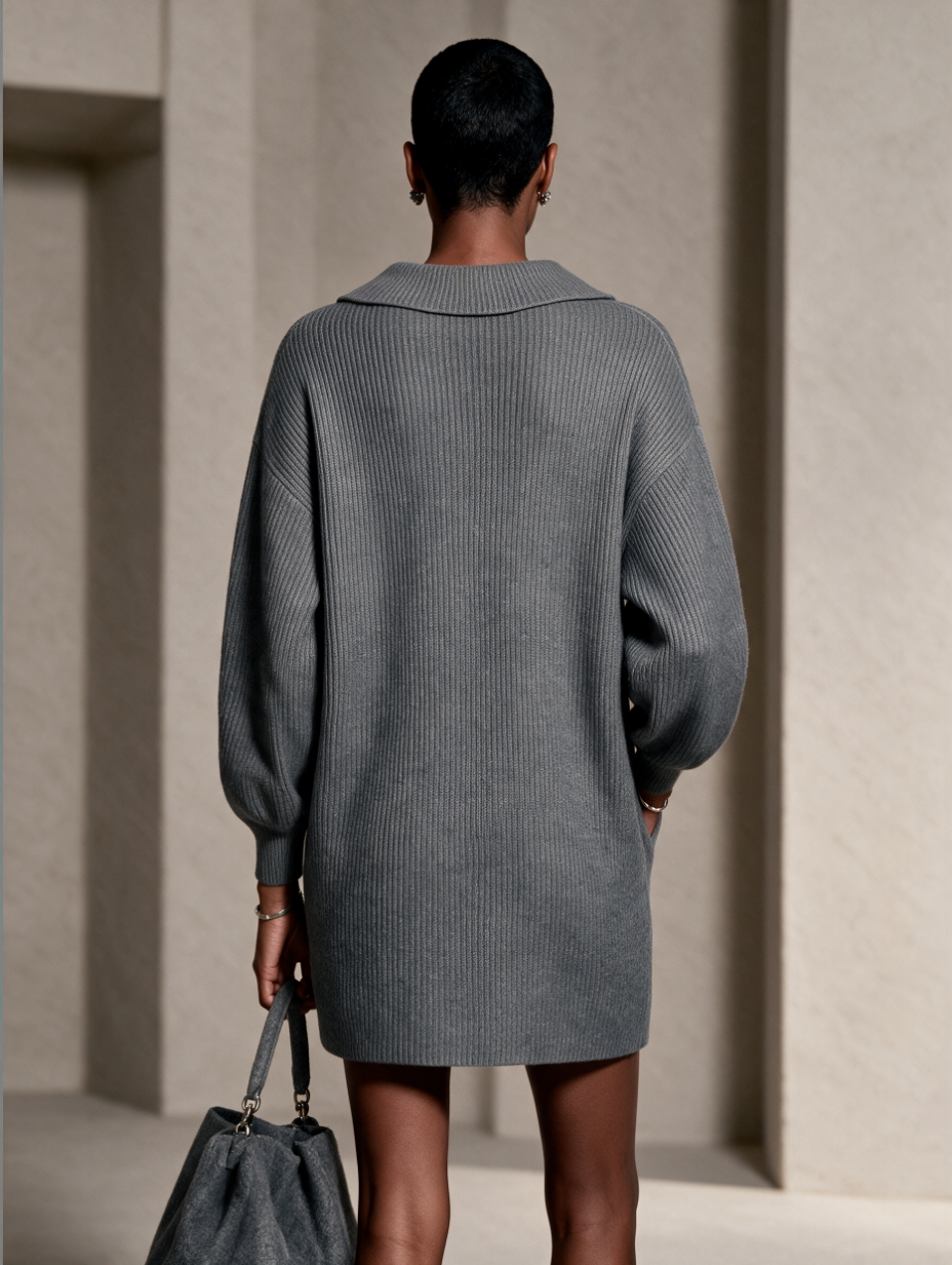 Women's Button Detail Casual Knit Lapel Mini Dress MDZ0314I6GMJ