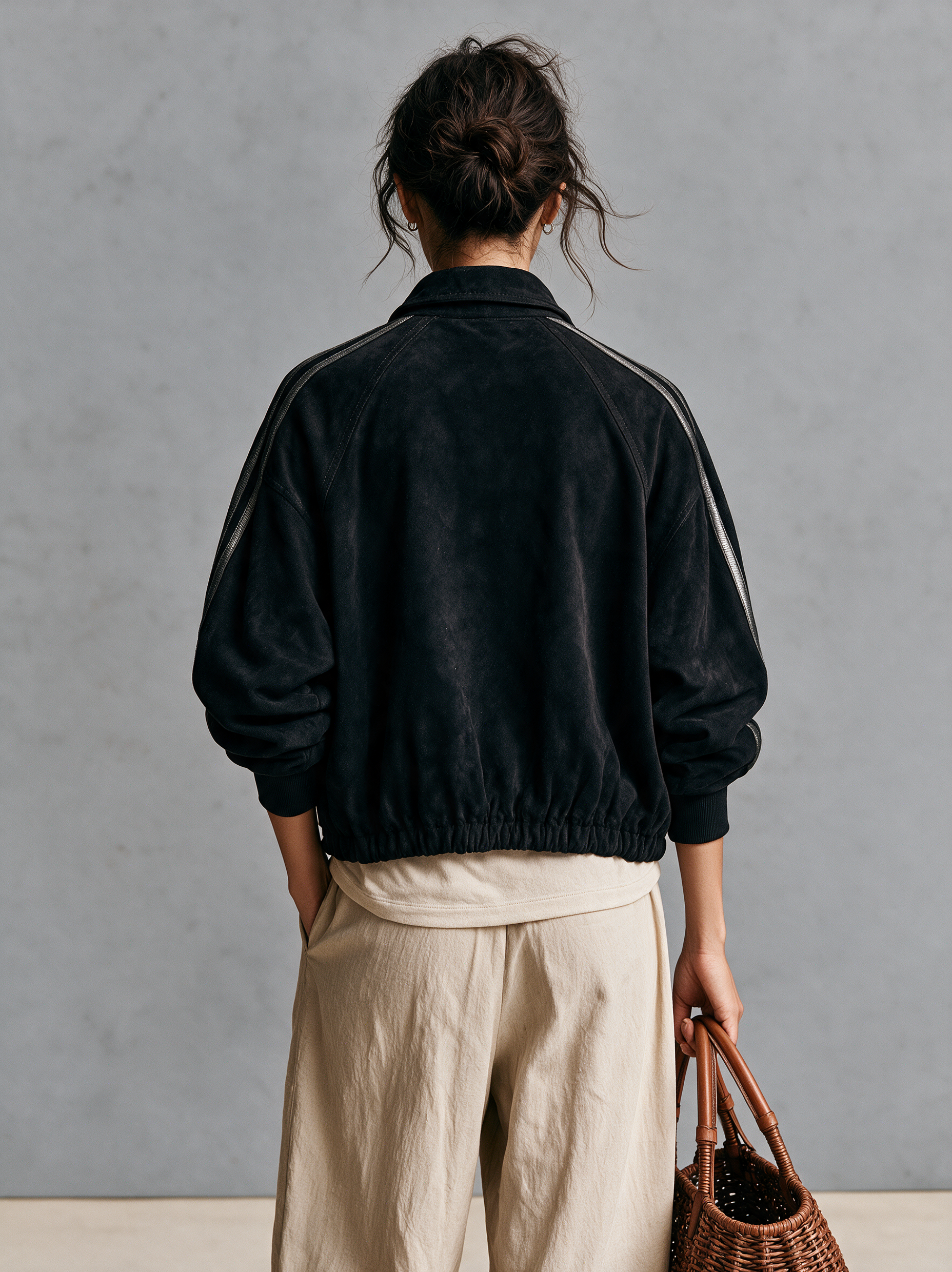 Women's Vintage-Style Faux Suede Bomber Jacket MDZ3163H4WY