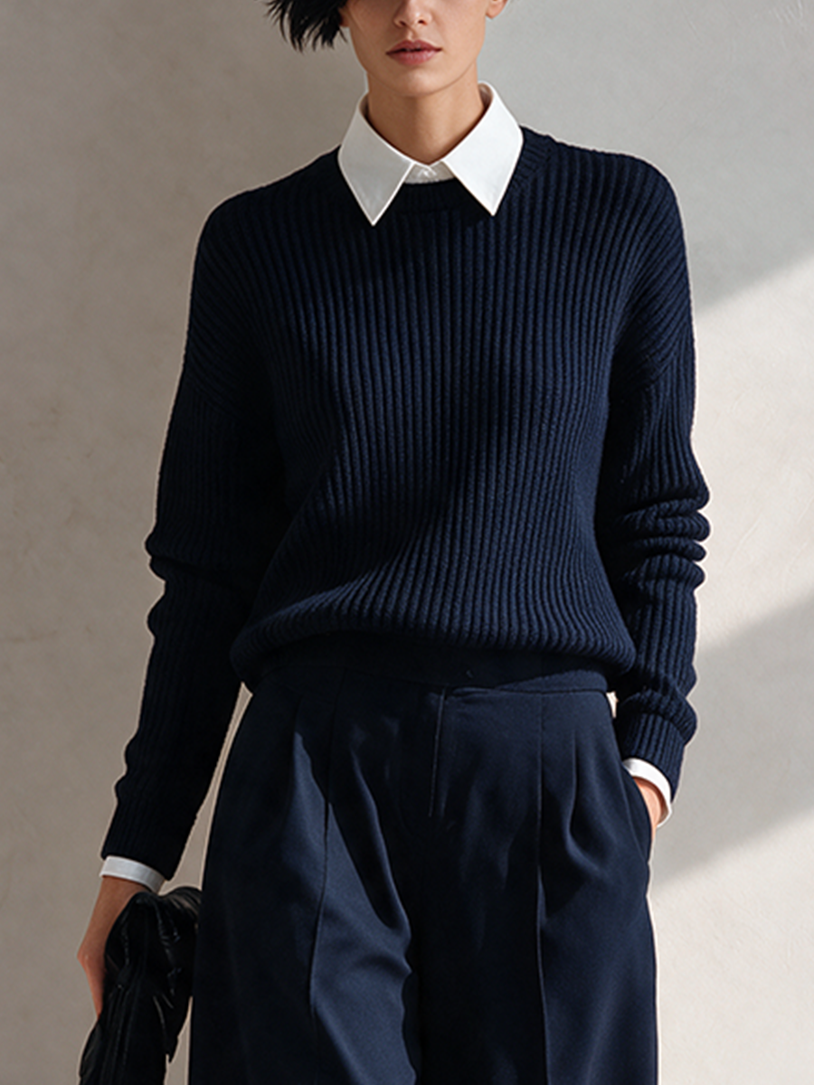 Women's Faux-Layered Knit Top With Shirt Collar MDZ0463I2ZRK