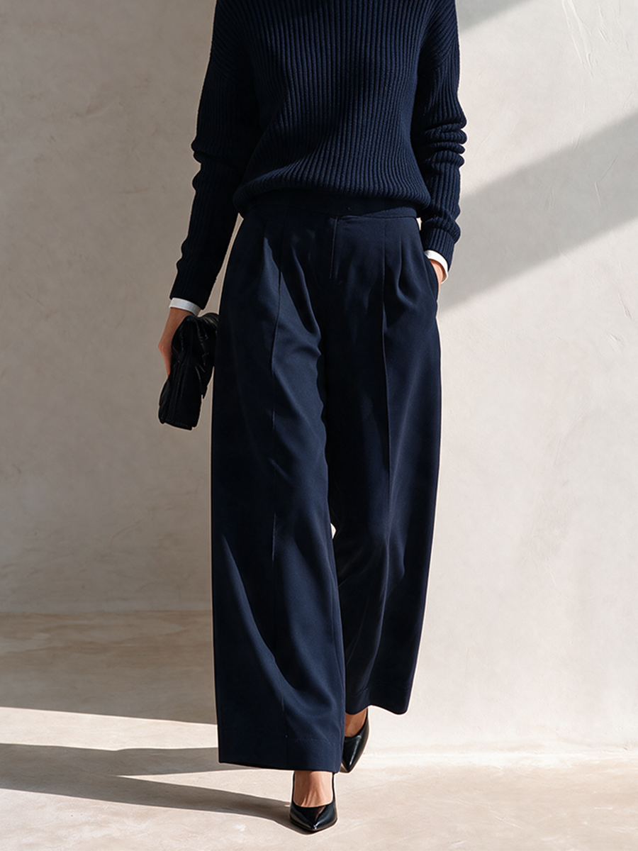 Women's Pleated Drape-Effect Casual Trousers MDZ0401I7ZRK