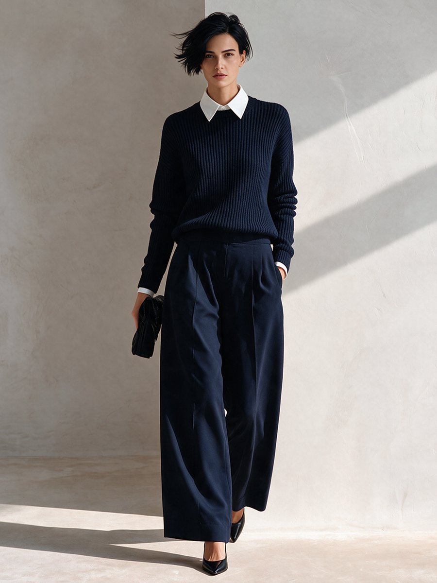 Women's Pleated Drape-Effect Casual Trousers MDZ0401I7ZRK