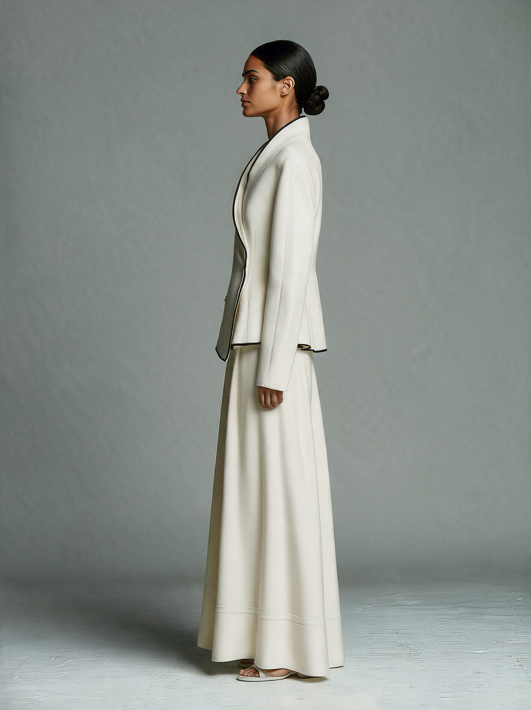 Women's Off‑White Mid‑Weight Wool‑Blend Long A‑Line Skirt MDZ0406I8R