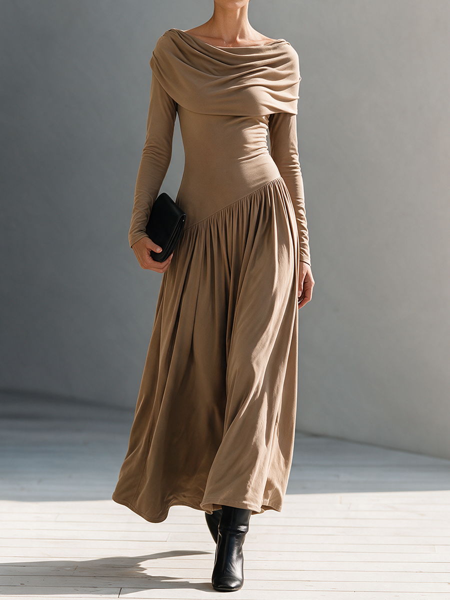 Women's Elegant Cowl-Neck Bias-Knit Maxi Dress MDZ0467I1ZRK
