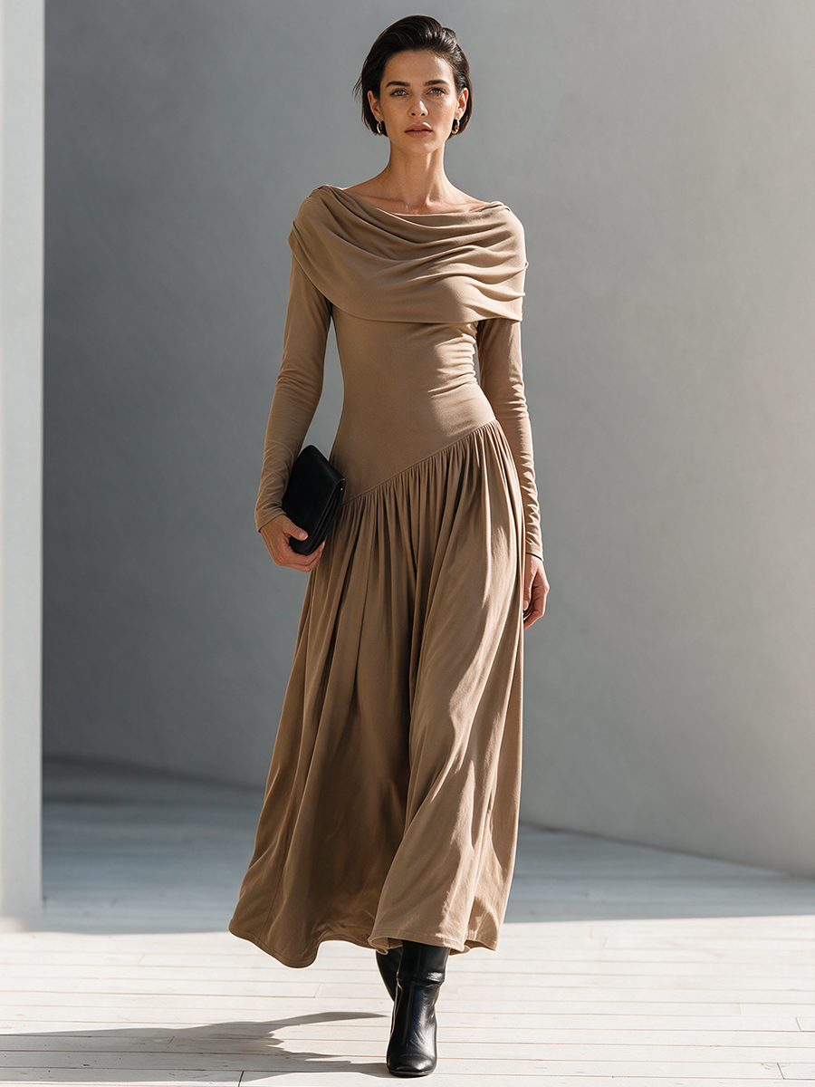 Women's Elegant Cowl-Neck Bias-Knit Maxi Dress MDZ0467I1ZRK