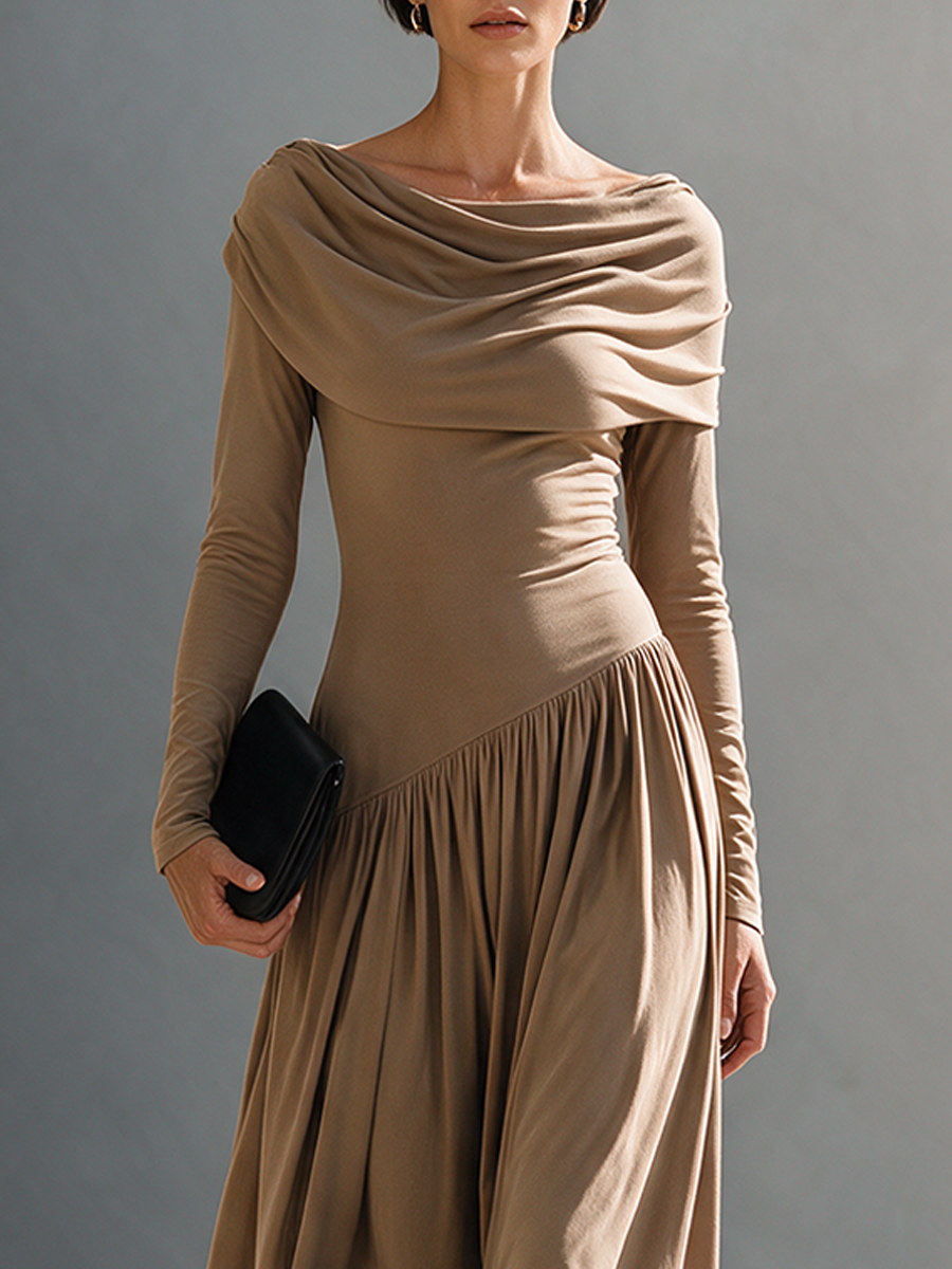 Women's Elegant Cowl-Neck Bias-Knit Maxi Dress MDZ0467I1ZRK