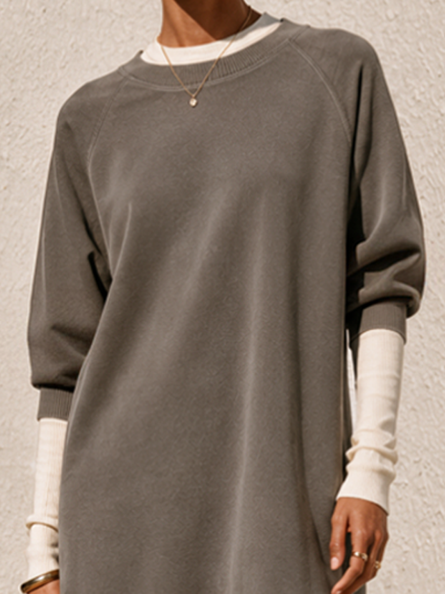 Women's Faux-Layered Casual Crew Neck Maxi Dress MDZ0355I5GMJ