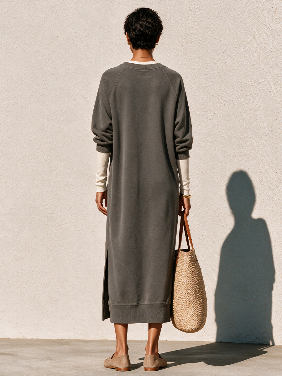Women's Faux-Layered Casual Crew Neck Maxi Dress MDZ0355I5GMJ