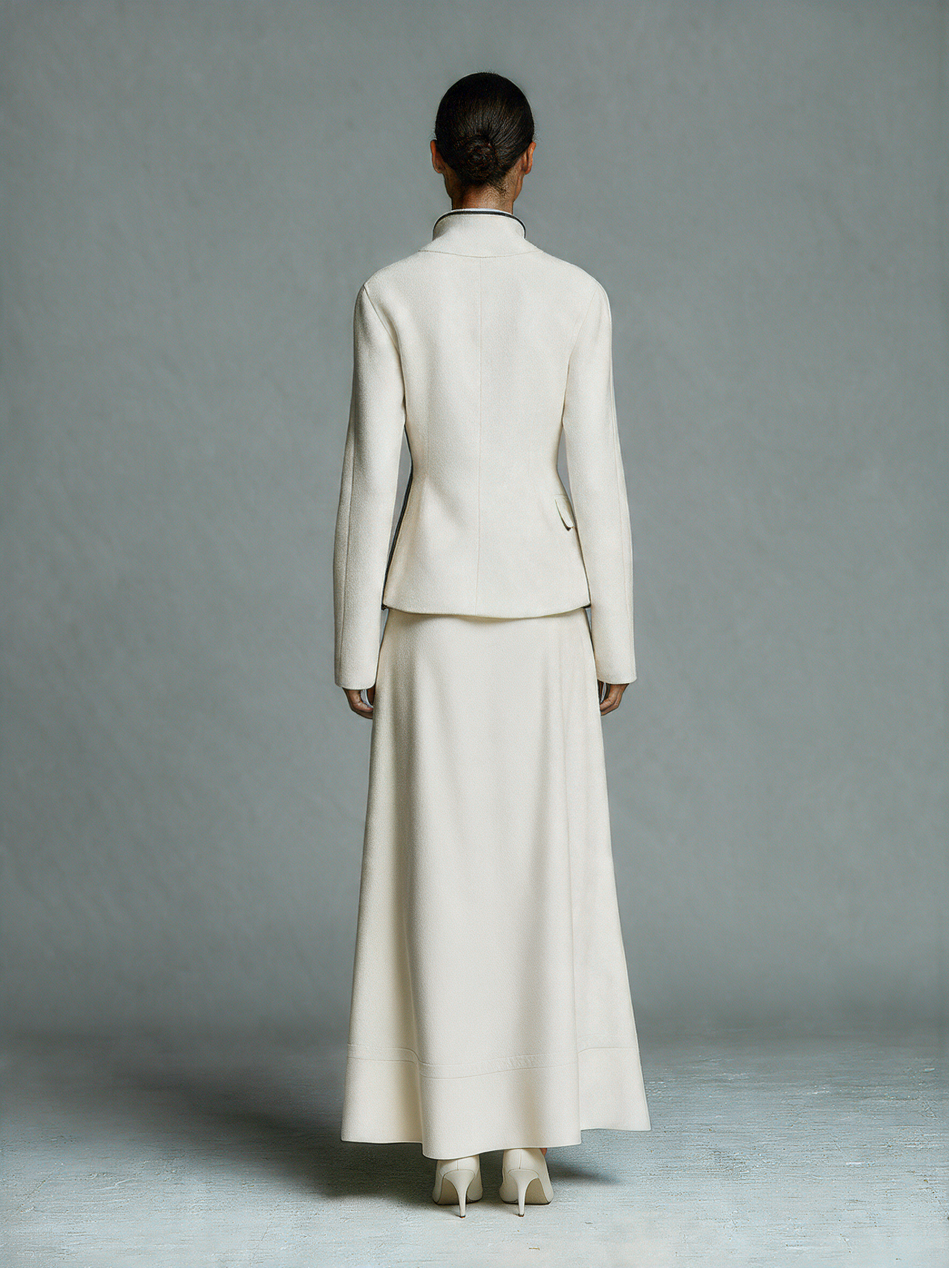 Women's Off‑White Asymmetric Wrap Jacket With Contrast Piping MDZ0442I3R
