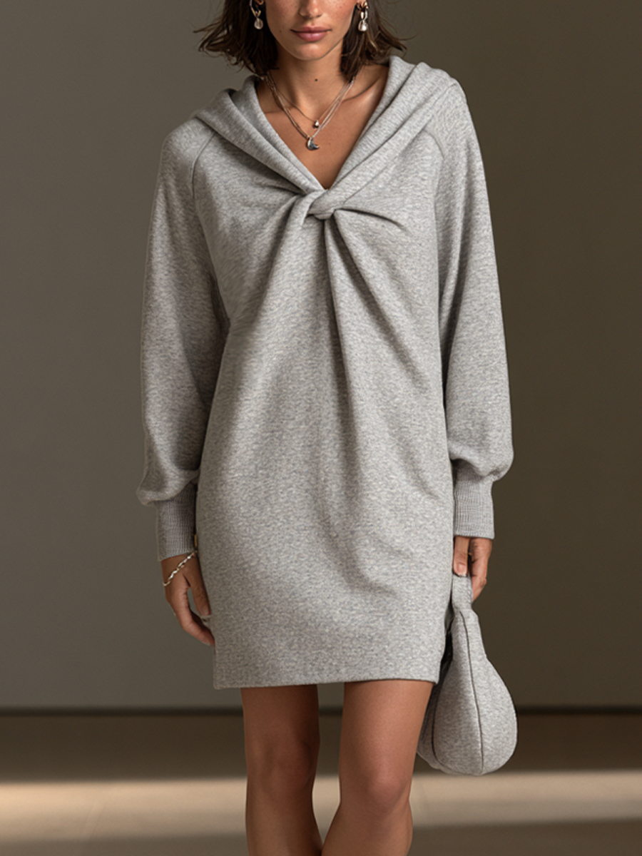Women's Twist Front Relaxed Casual Hooded Mini Dress MDZ0404I3GMJ