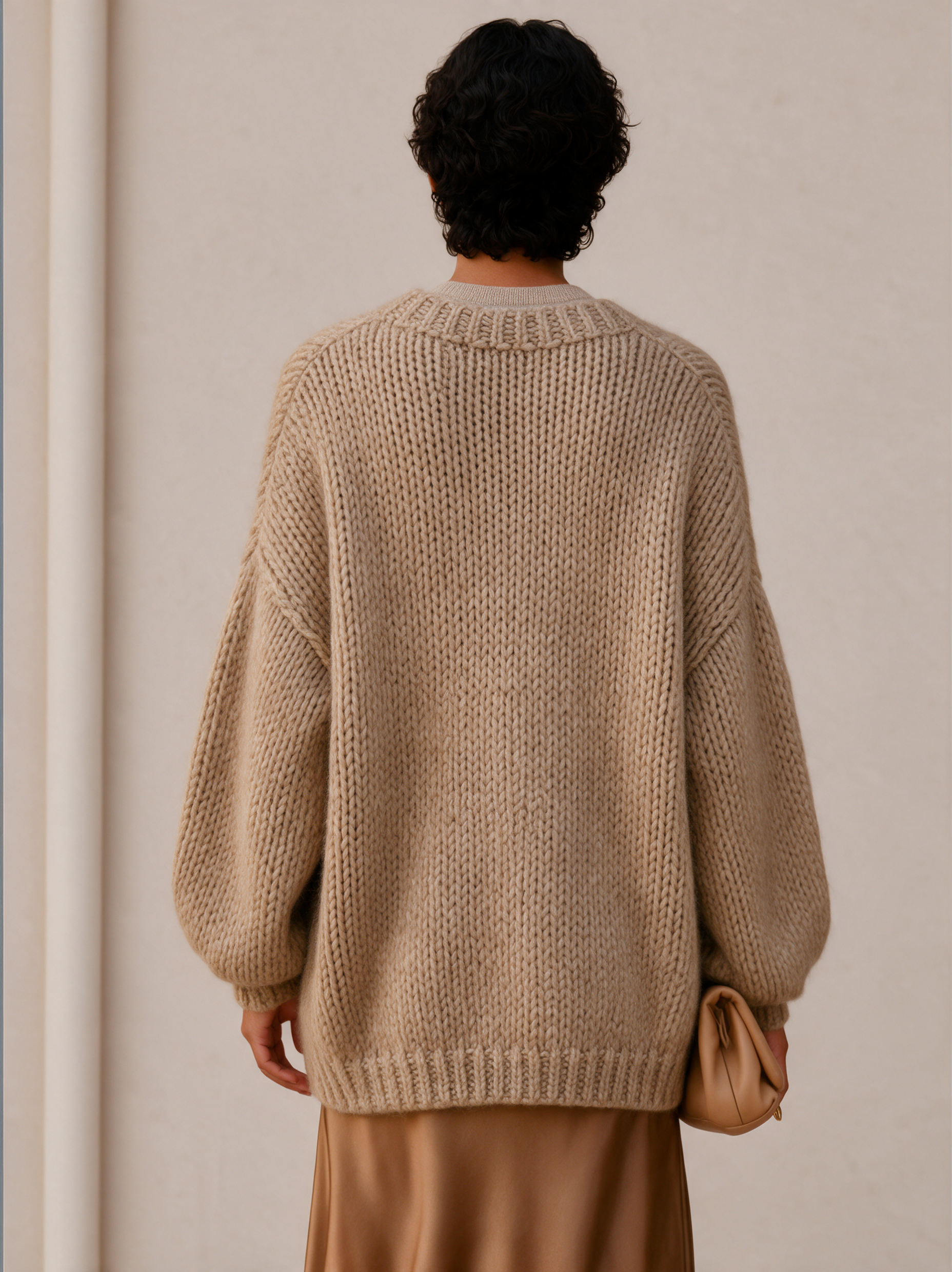Women's Button Detail Relaxed Knit Round Neck Cardigan MDZ0418I0GMJ