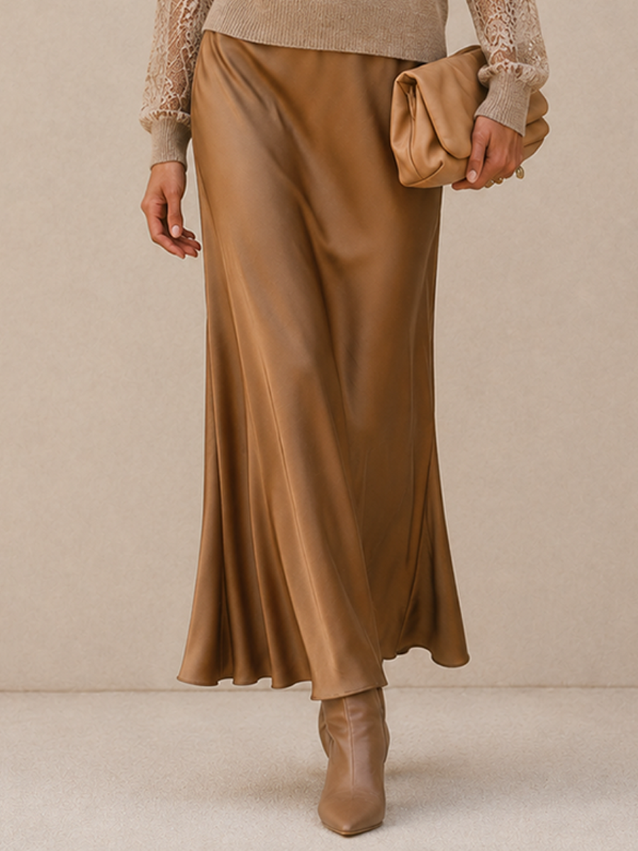 Women's Lace Panel Elegant Sweater And Satin Skirt Set MDZ0439I5GMJ