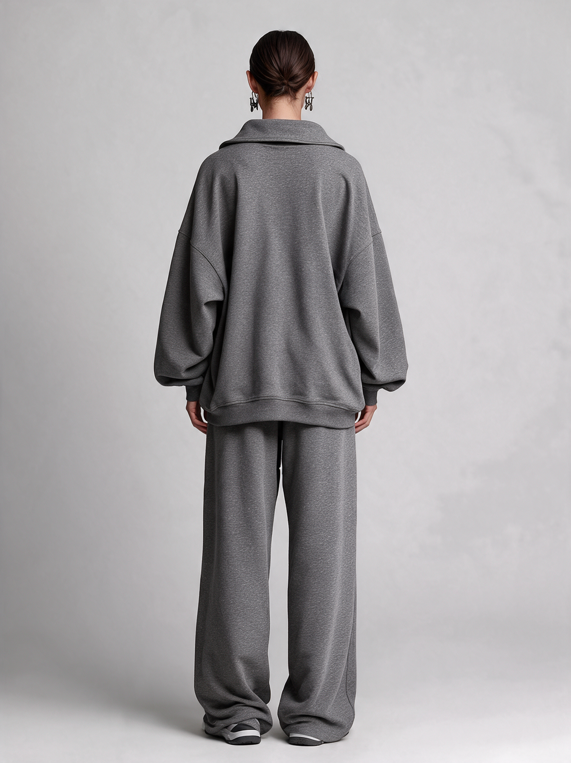 Women's Half‑Zip Collar Oversized Sweatshirt & Wide‑Leg Sweatpants Set MDZ0743I9R