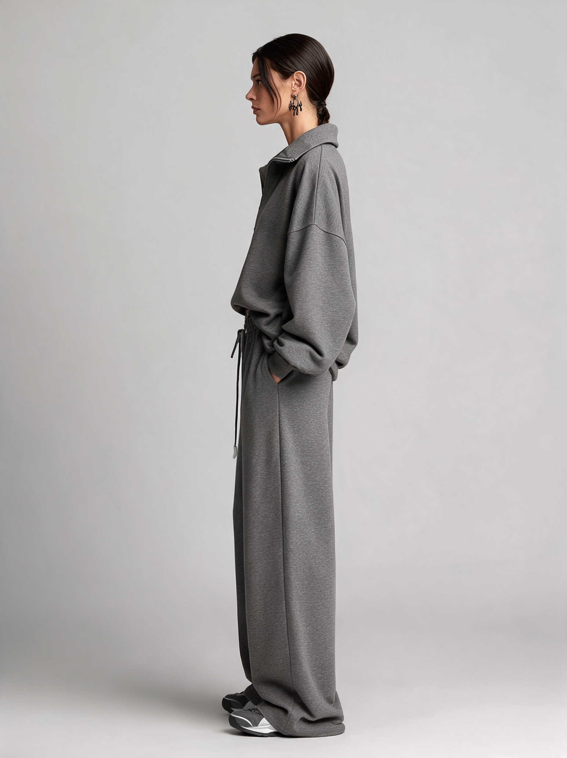 Women's Half‑Zip Collar Oversized Sweatshirt & Wide‑Leg Sweatpants Set MDZ0743I9R