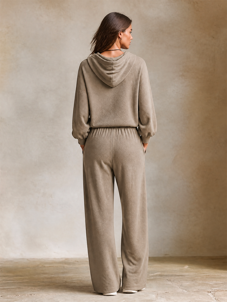 Women’s Loose Knit Hooded Outing Two‑Piece Outfit MDZ0788I4LYL