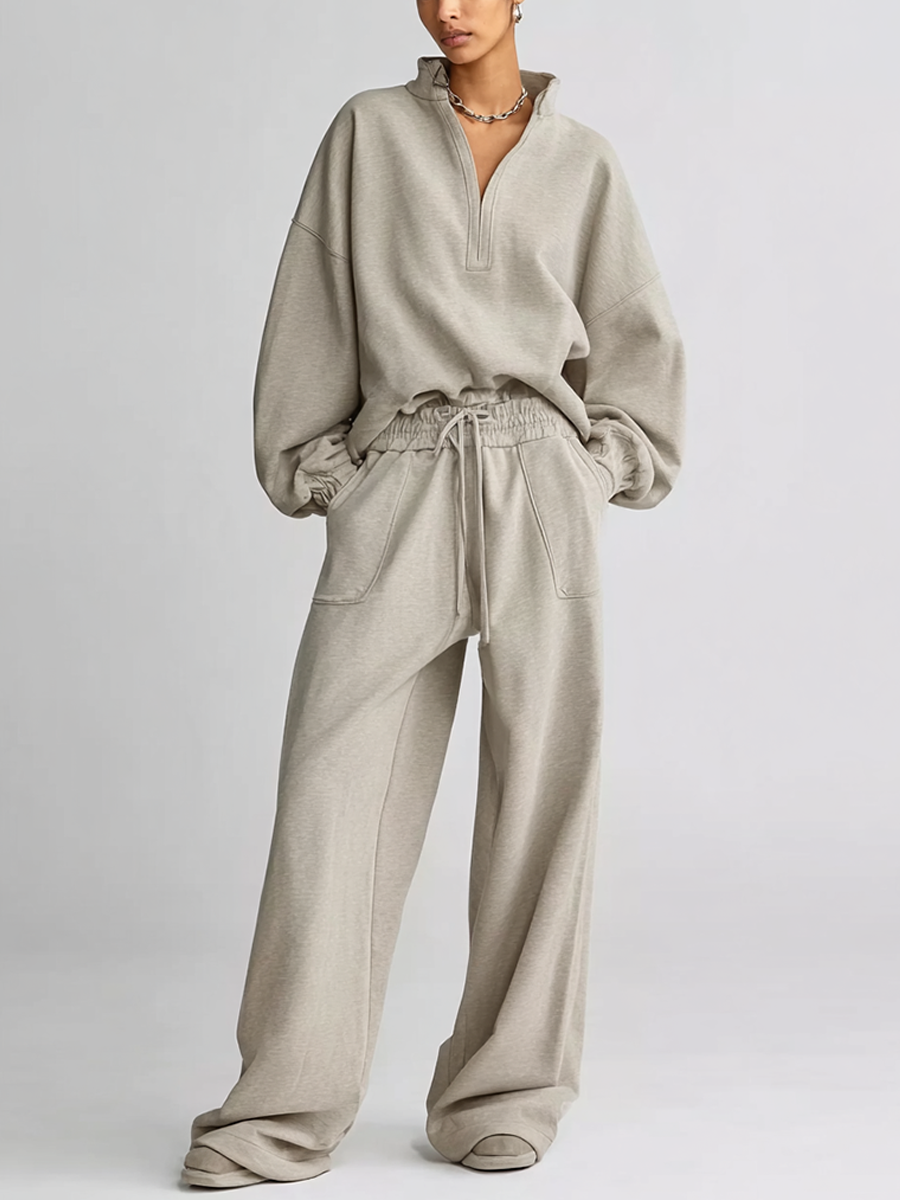 Women's Half‑Zip Stand‑Collar Oversized Sweatshirt MDZ0748I3R
