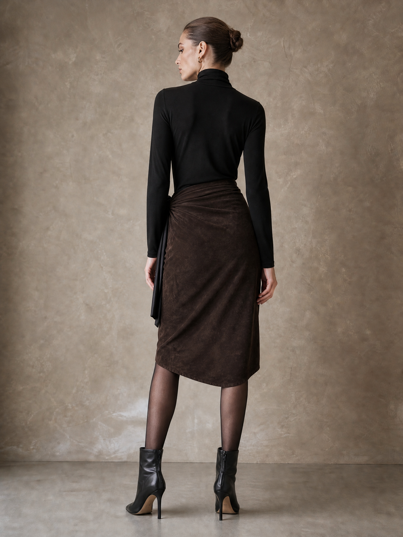Women's Ruched Rose Detail Brown Black Skirt Set MDZ0740I7YZJ