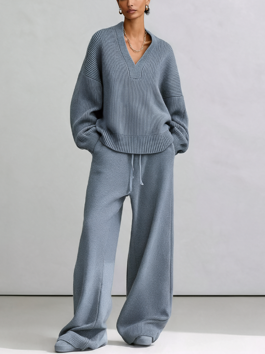 Women's High‑Waist Drawstring Knit Wide‑Leg Pants MDZ0764I6R
