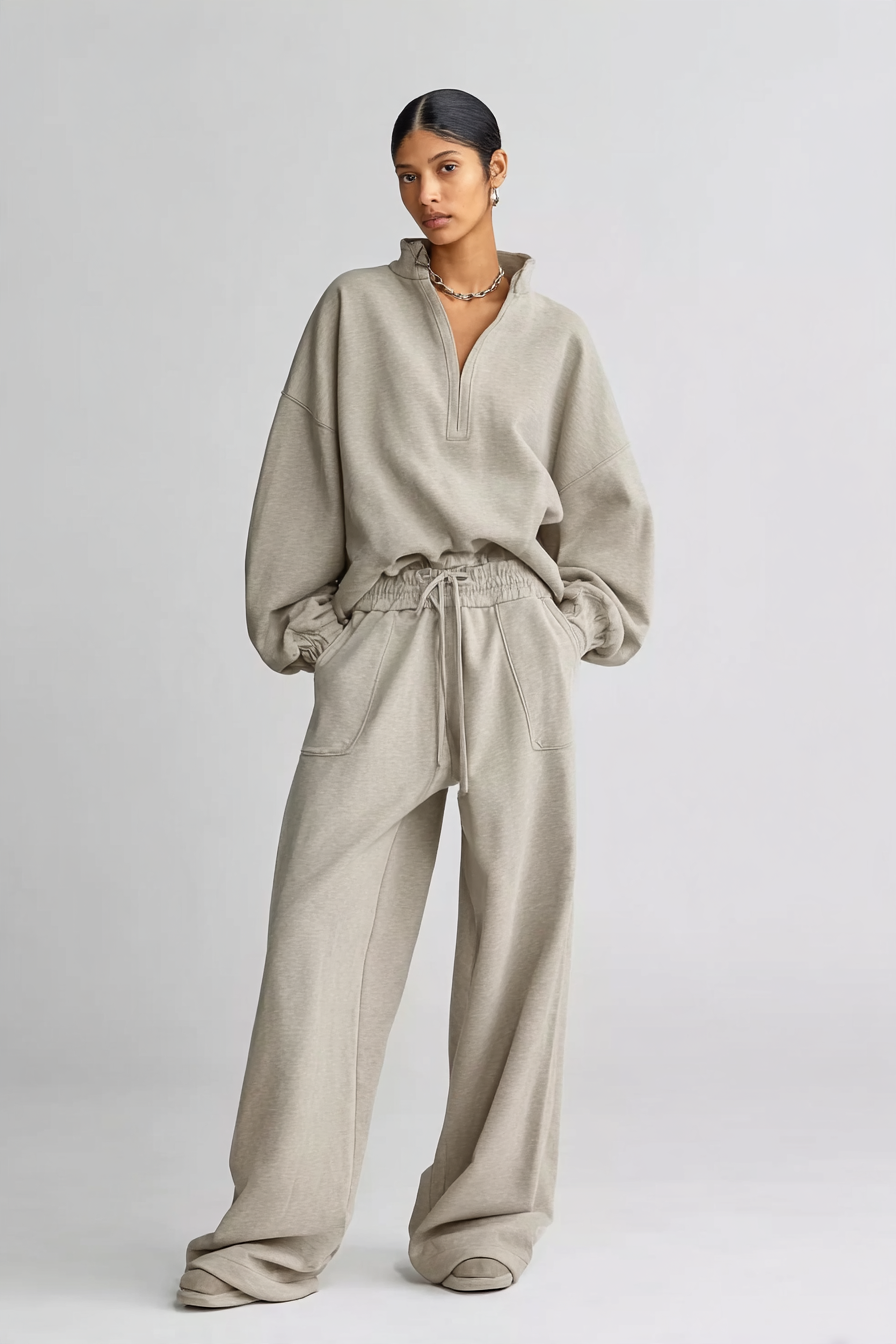 Women's Half‑Zip Stand‑Collar Oversized Sweatshirt MDZ0748I3R