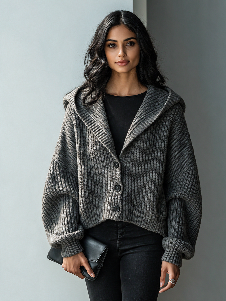 Women's Hooded Chunky-Ribbed Knit Cardigan MDZ0713I7ZRK